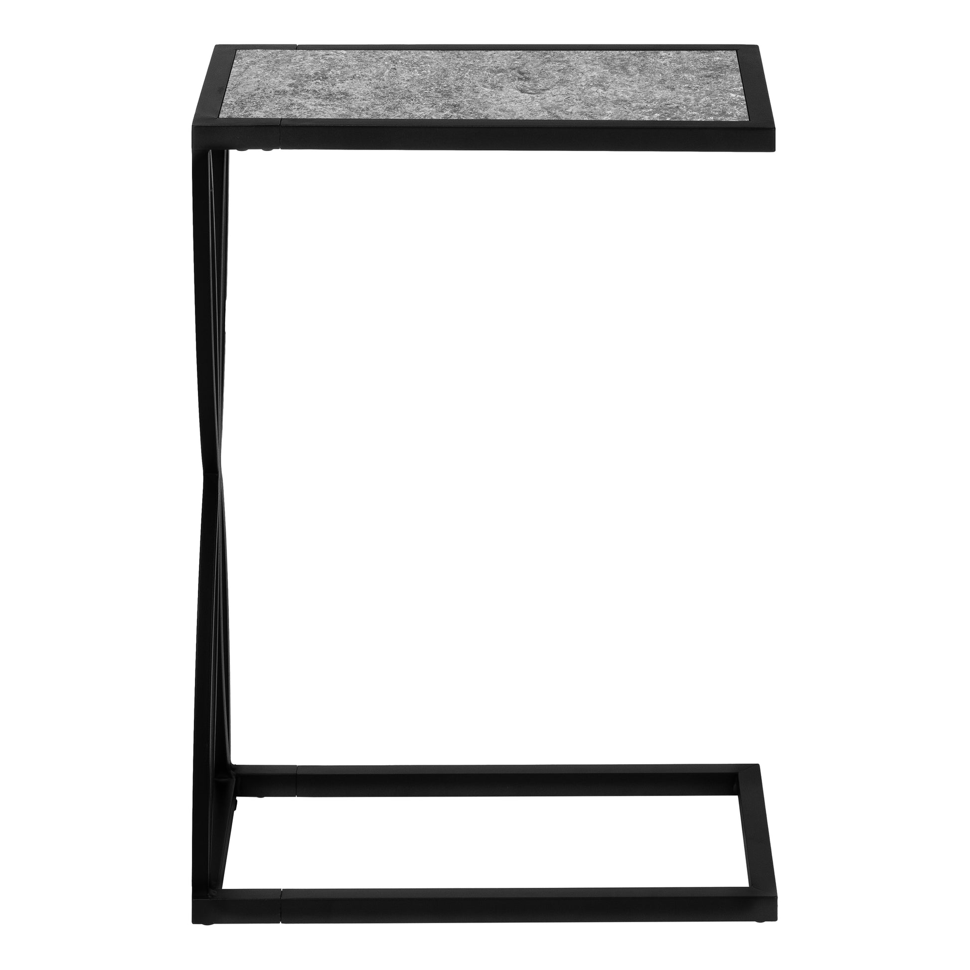 Accent Table 25"H Grey Stone-Look C-Shape Black Metal-Accent Table-DECOROLALA