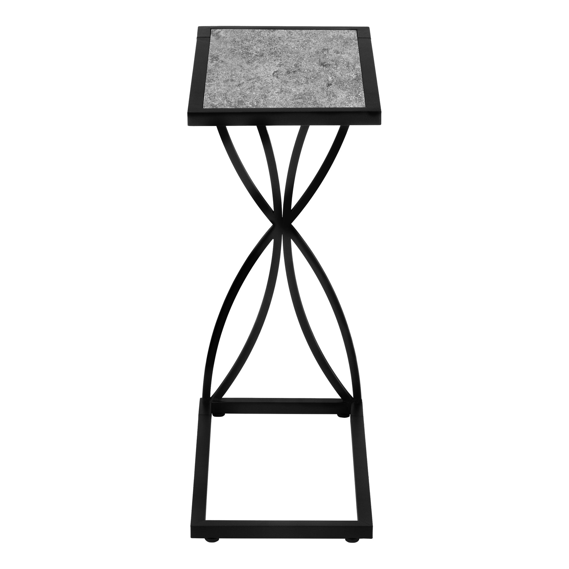 Accent Table 25"H Grey Stone-Look C-Shape Black Metal-Accent Table-DECOROLALA