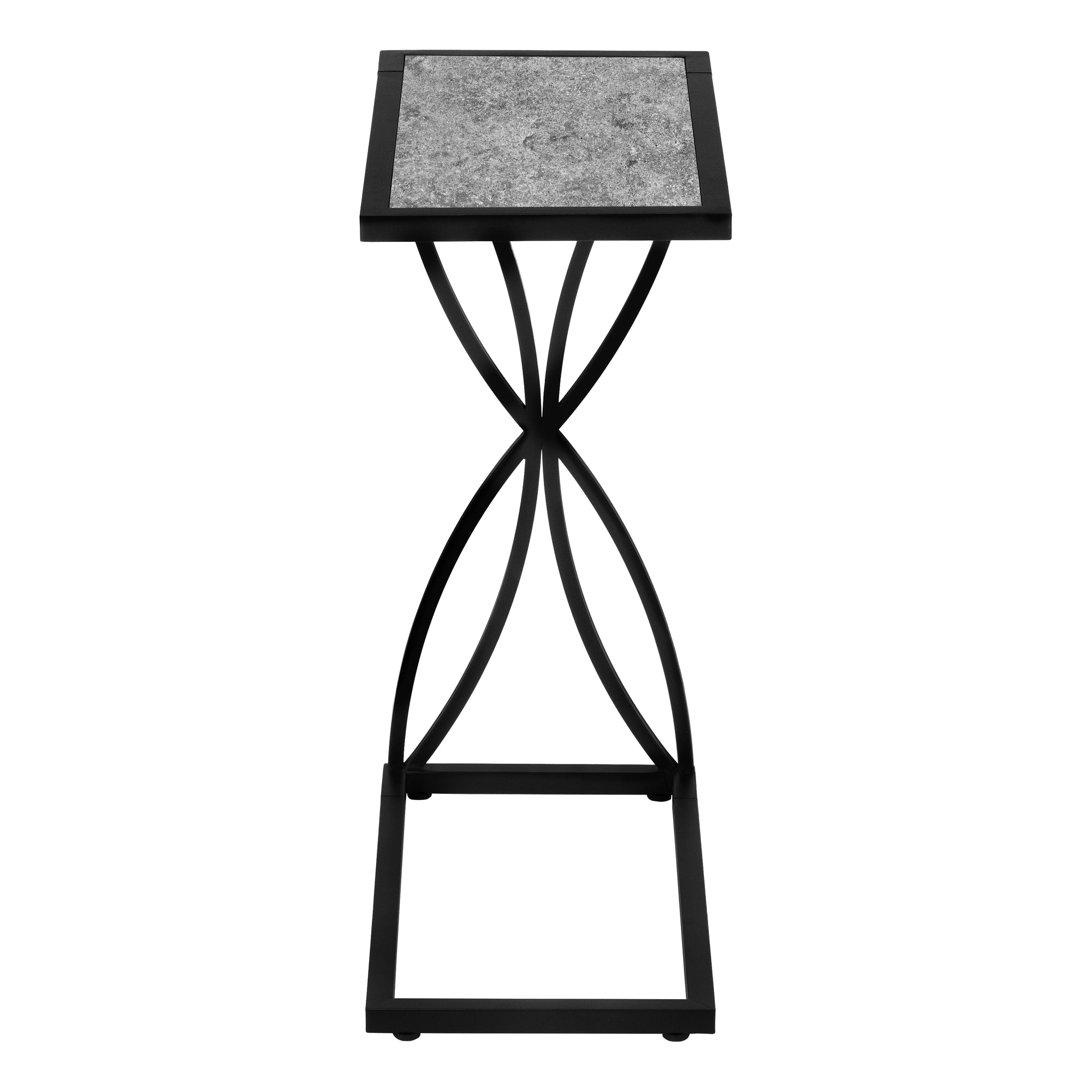 Accent Table 25"H Grey Stone-Look C-Shape Black Metal-Accent Table-DECOROLALA
