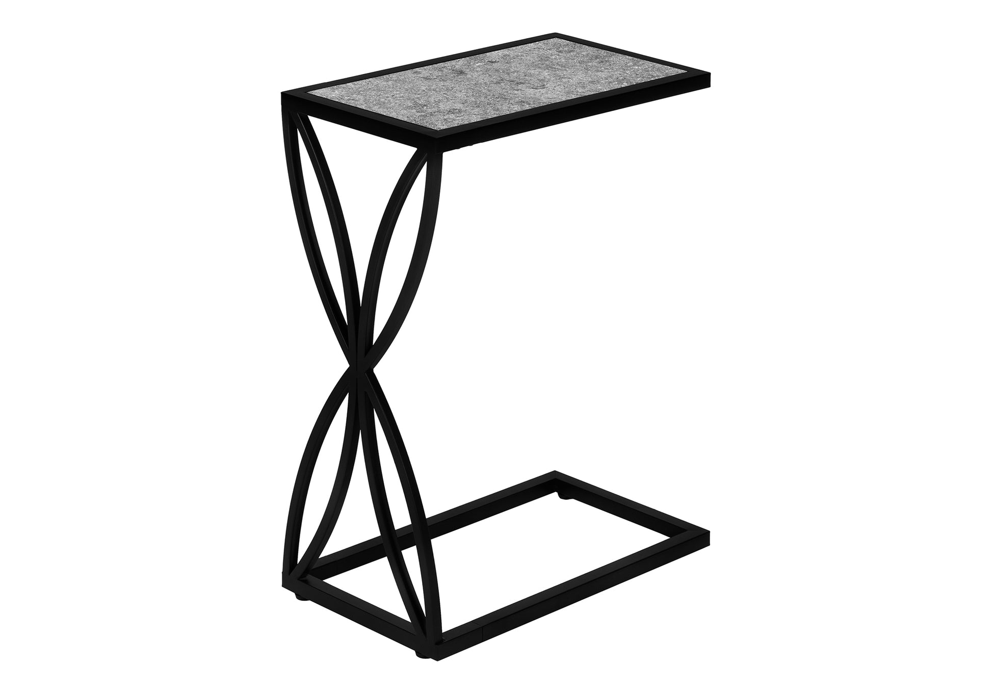 Accent Table 25"H Grey Stone-Look C-Shape Black Metal-Accent Table-DECOROLALA