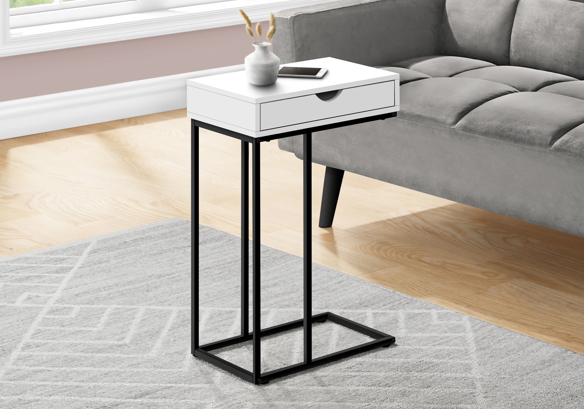 Accent Table - 25"H / White / Black Metal-Accent Table-DECOROLALA