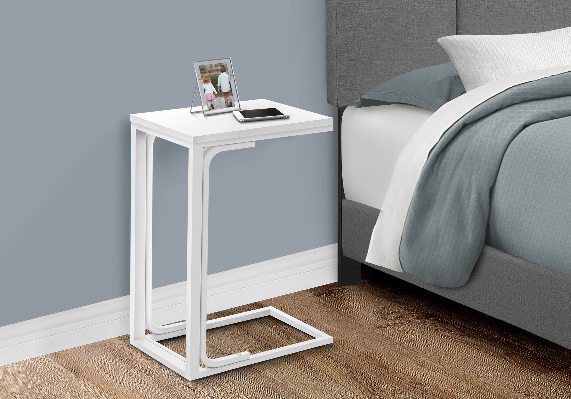 Accent Table 25"H White Laminate C-Shape Side Table-Accent Table-DECOROLALA