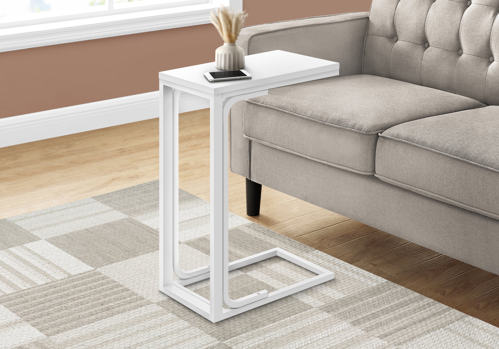 Accent Table 25"H White Laminate C-Shape Side Table-Accent Table-DECOROLALA