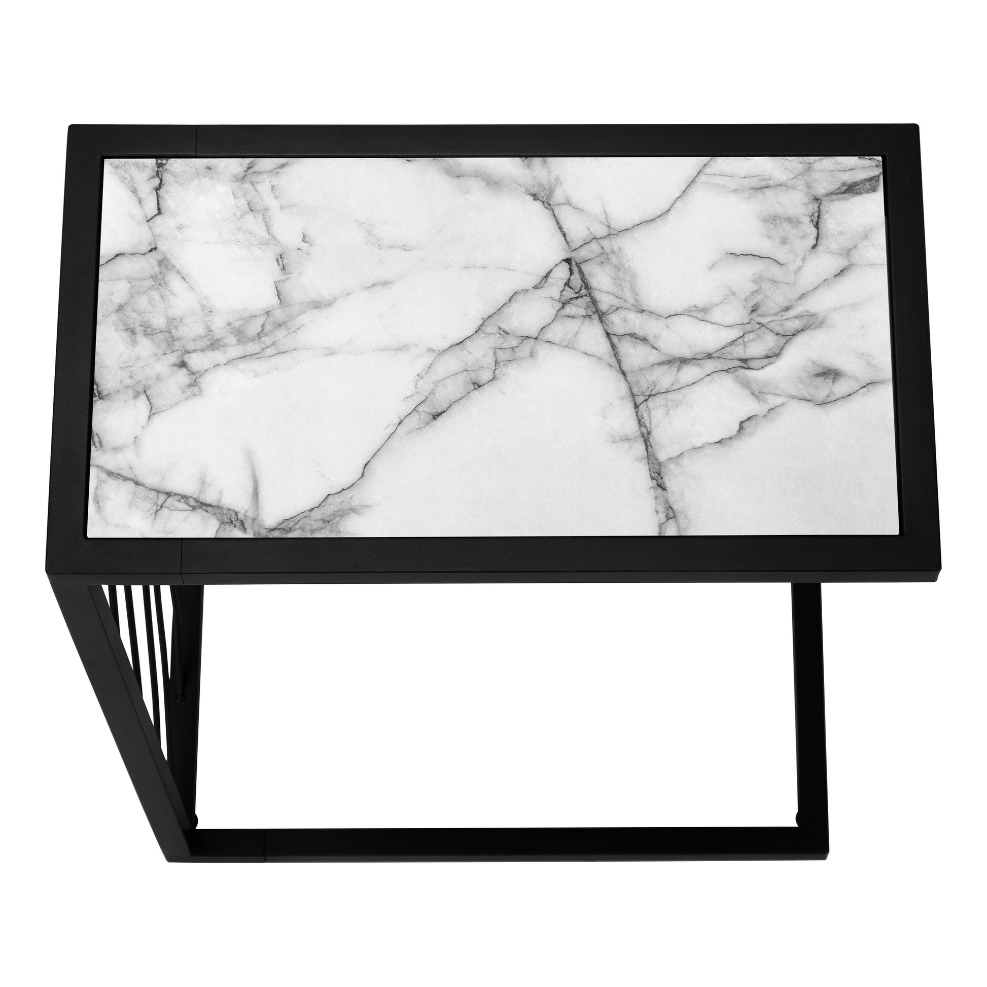 Accent Table - 25"H / White Marble-Look / Black Metal-Accent Table-DECOROLALA