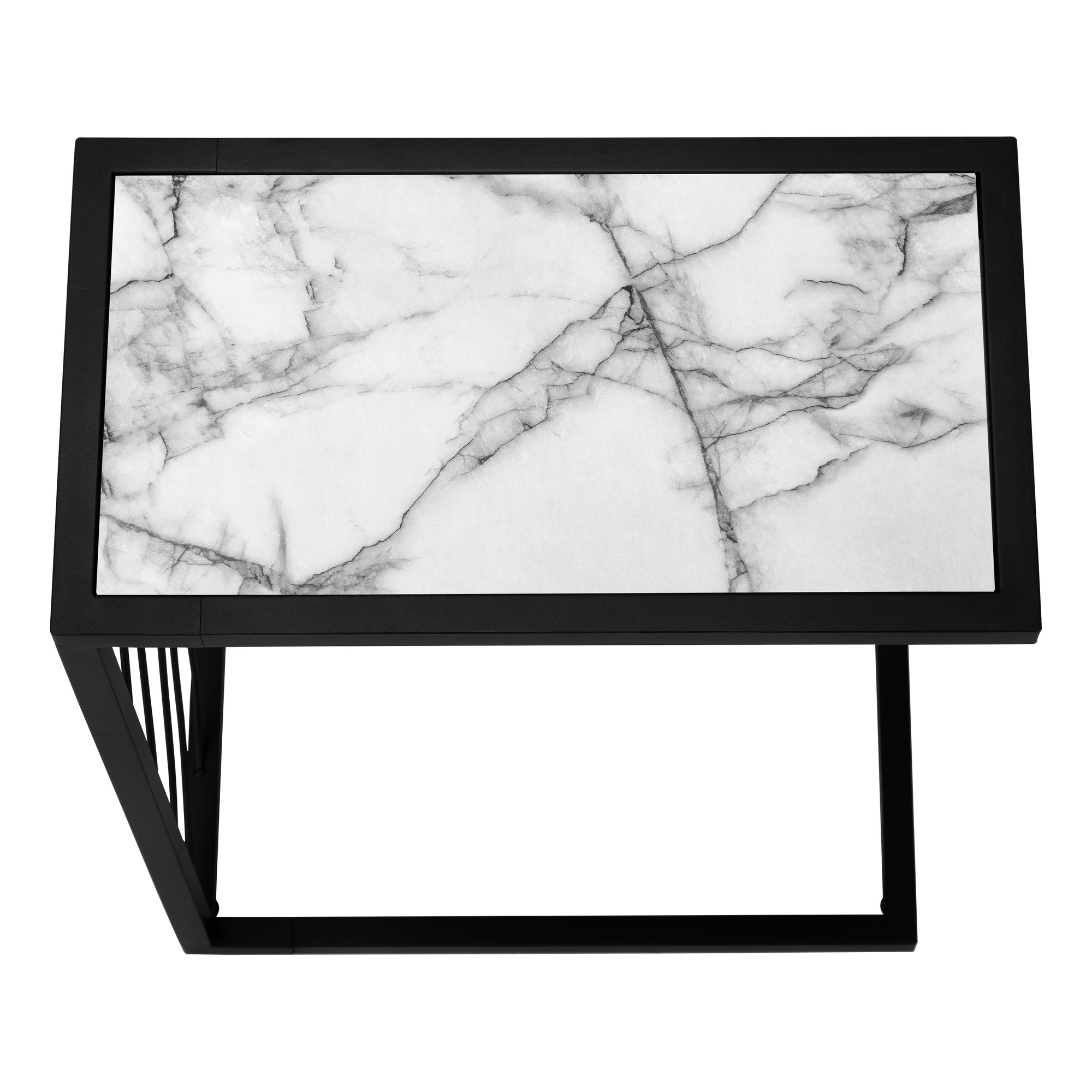 Accent Table - 25"H / White Marble-Look / Black Metal-Accent Table-DECOROLALA