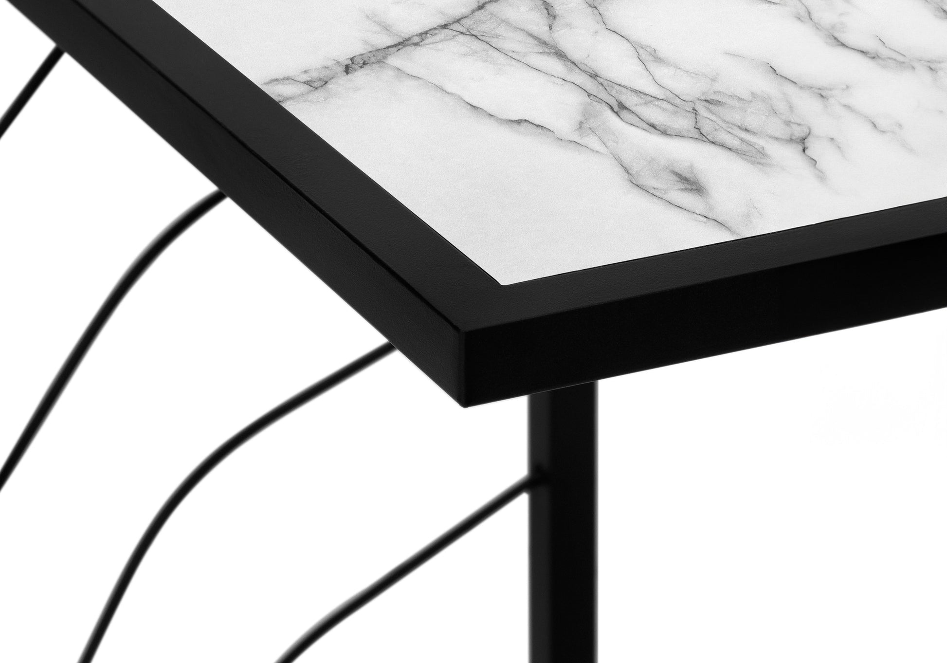 Accent Table - 25"H / White Marble-Look / Black Metal-Accent Table-DECOROLALA