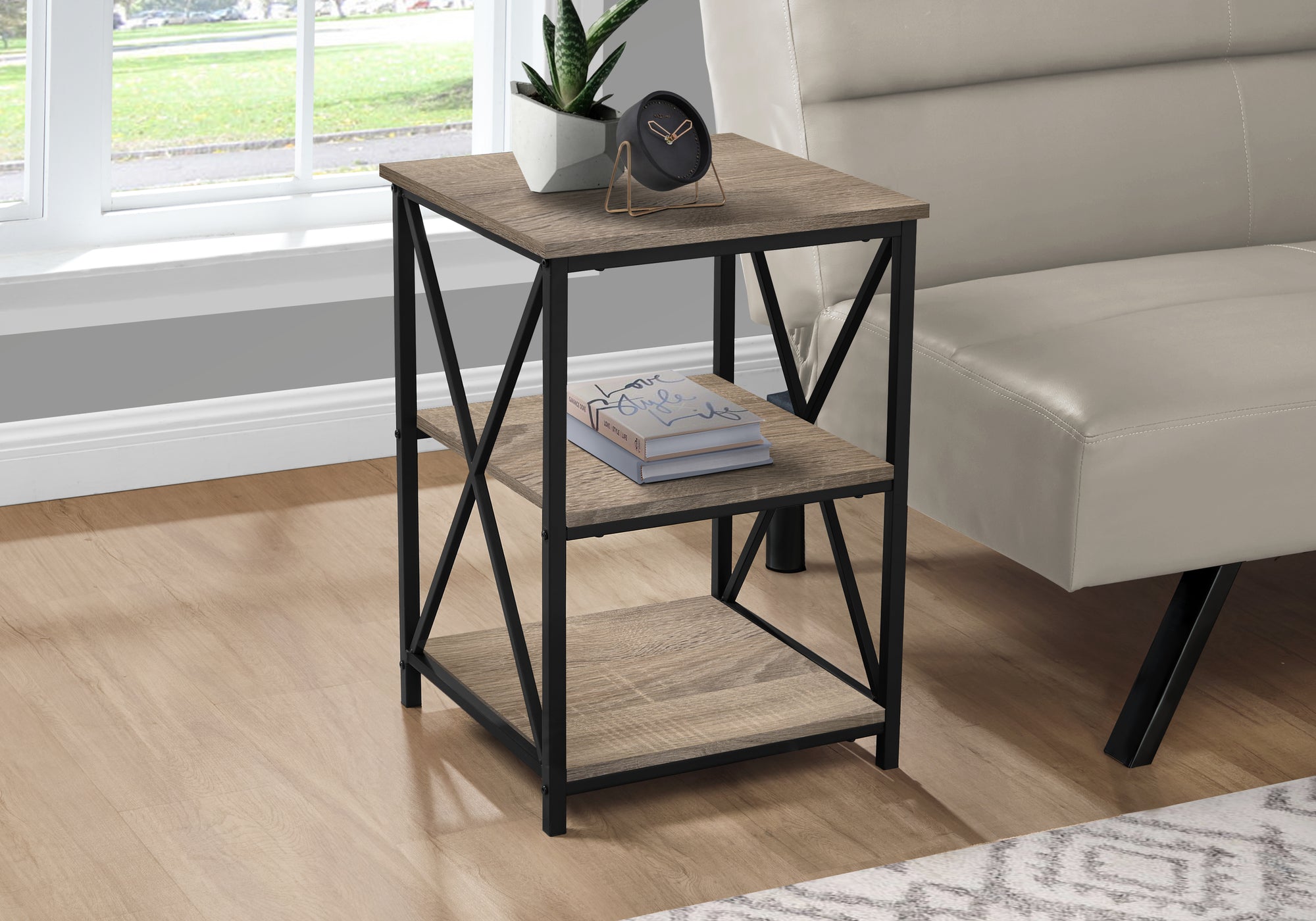 Accent Table - 26"H / Black Marble / Black Metal-Accent Table-DECOROLALA