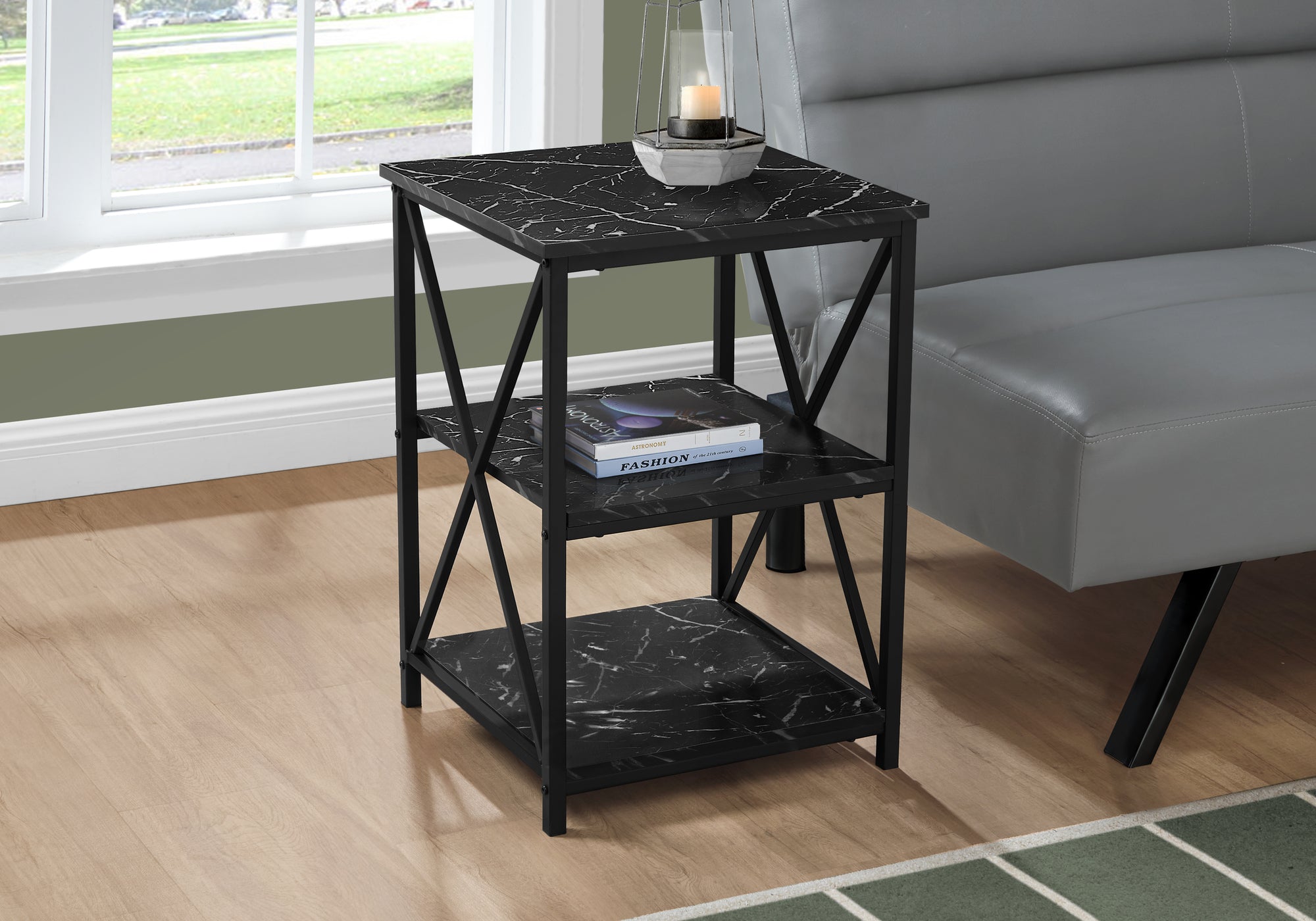Accent Table - 26"H / Black Marble / Black Metal-Accent Table-DECOROLALA