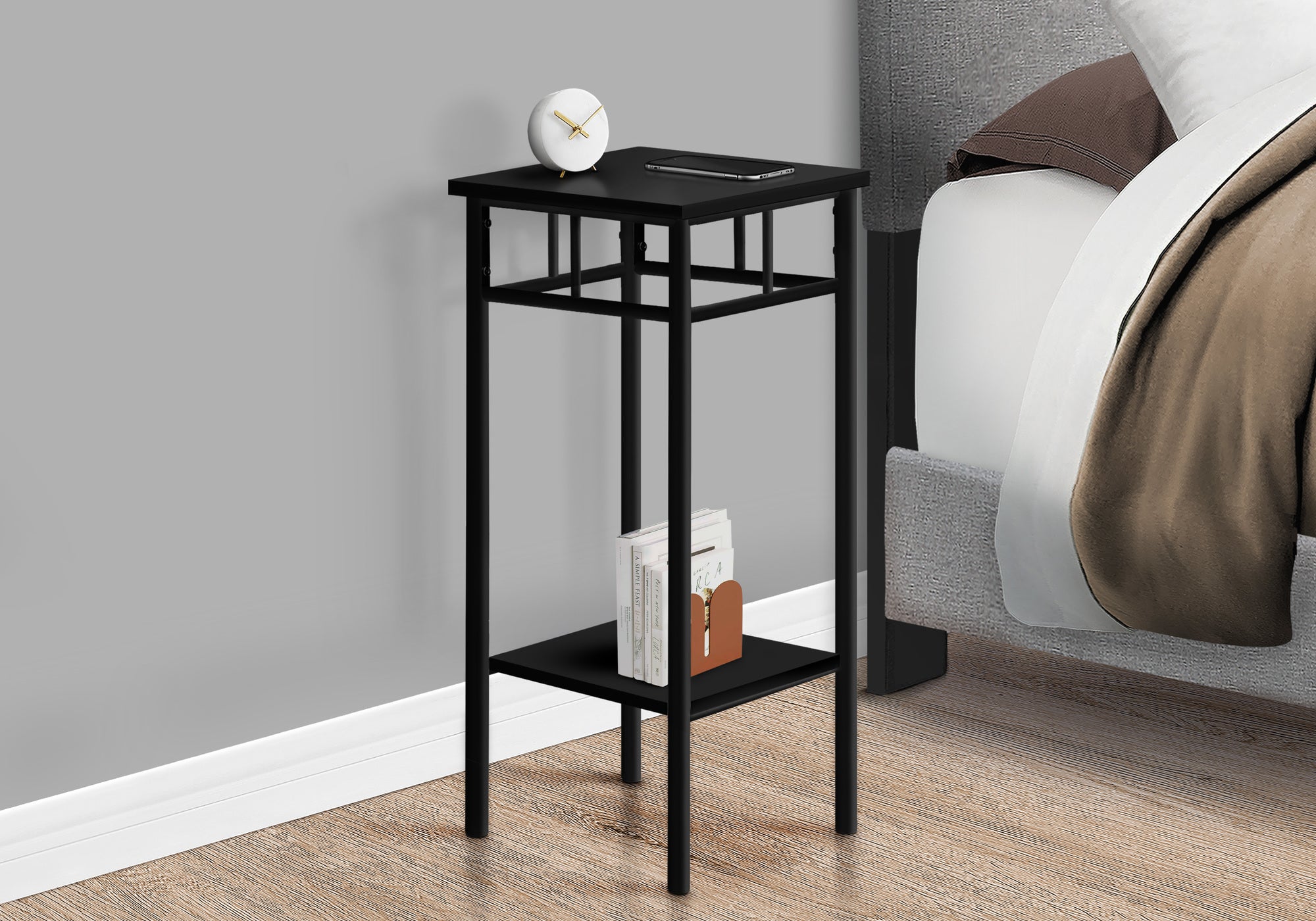 Accent Table 28"H Black 2-Tier with Storage-Accent Table-DECOROLALA