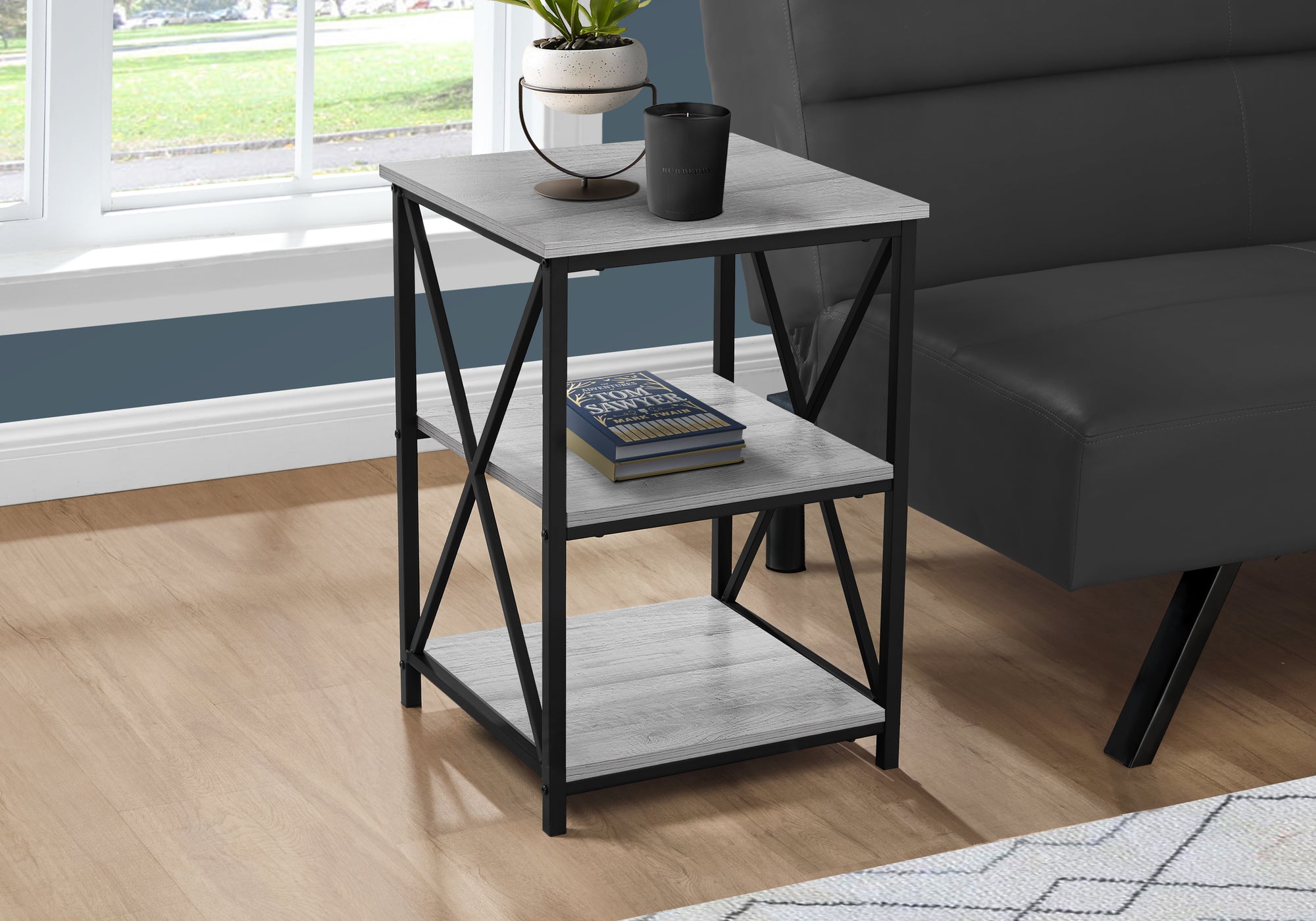 Accent Table 3-Tier 26"H Black Marble Metal-Accent Table-DECOROLALA