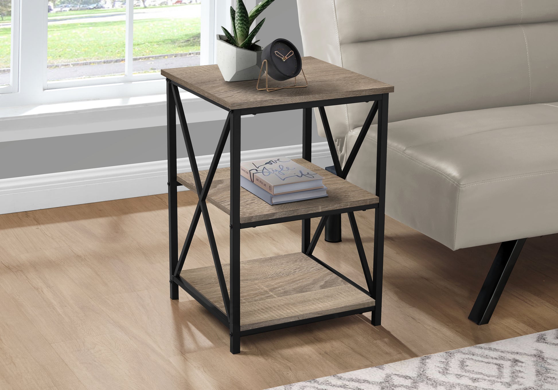 Accent Table 3-Tier 26"H Black Marble Metal-Accent Table-DECOROLALA