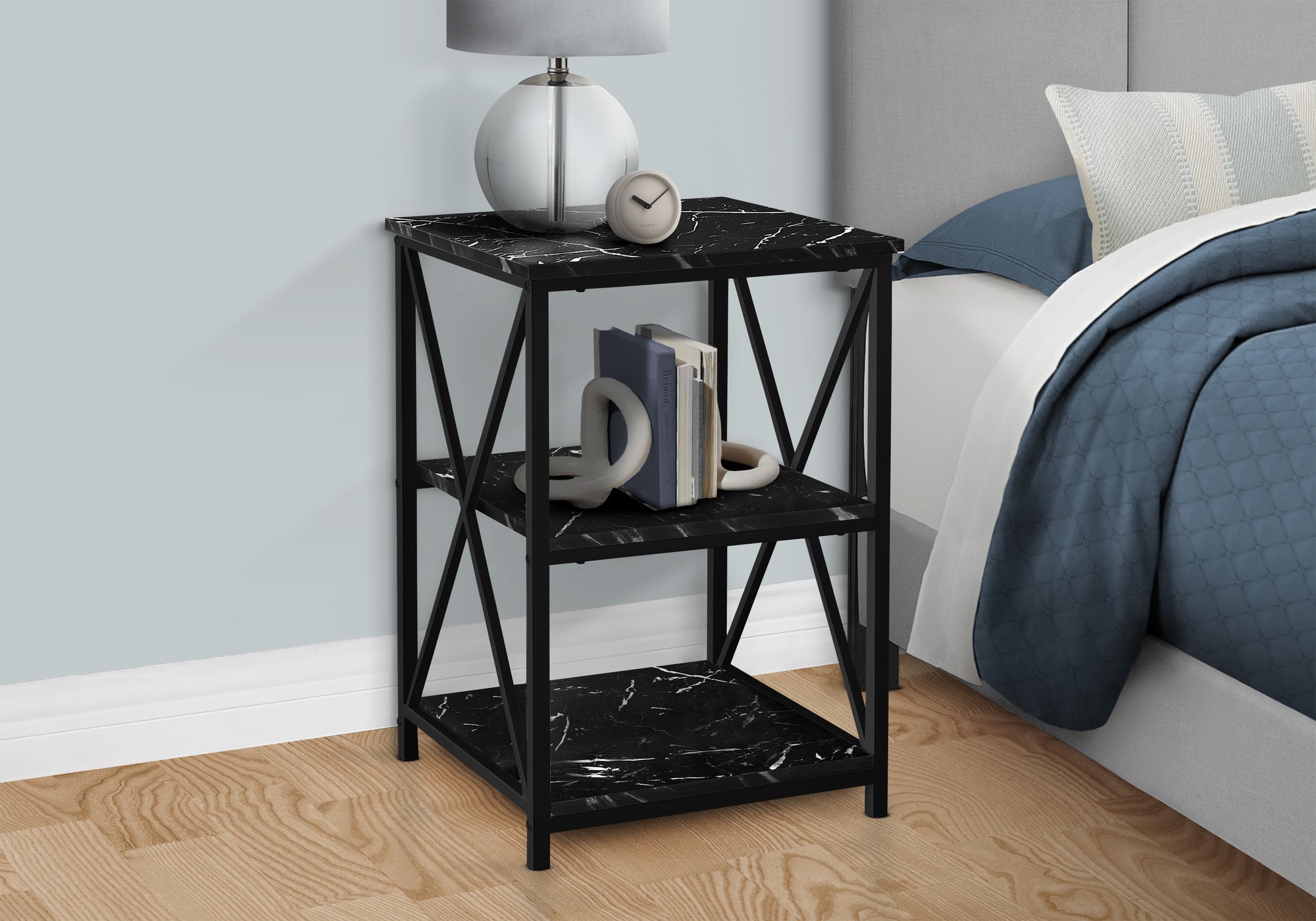 Accent Table 3-Tier 26"H Black Marble Metal-Accent Table-DECOROLALA