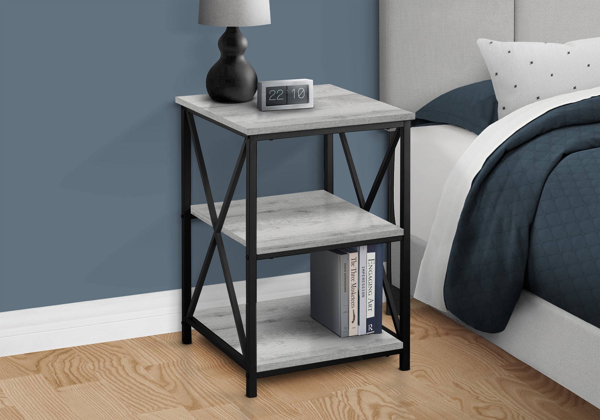Accent Table 3-Tier 26"H Black Marble Metal-Accent Table-DECOROLALA