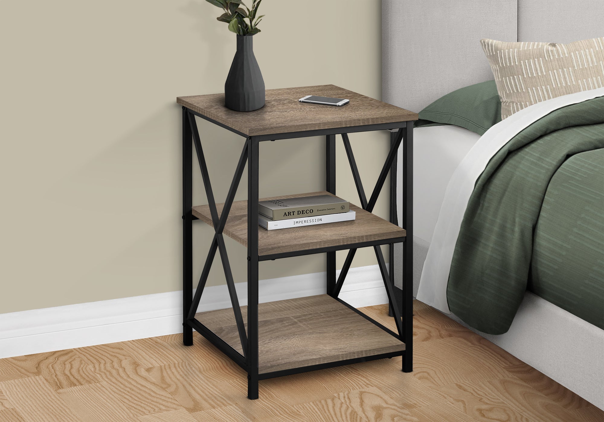 Accent Table 3-Tier 26"H Black Marble Metal-Accent Table-DECOROLALA
