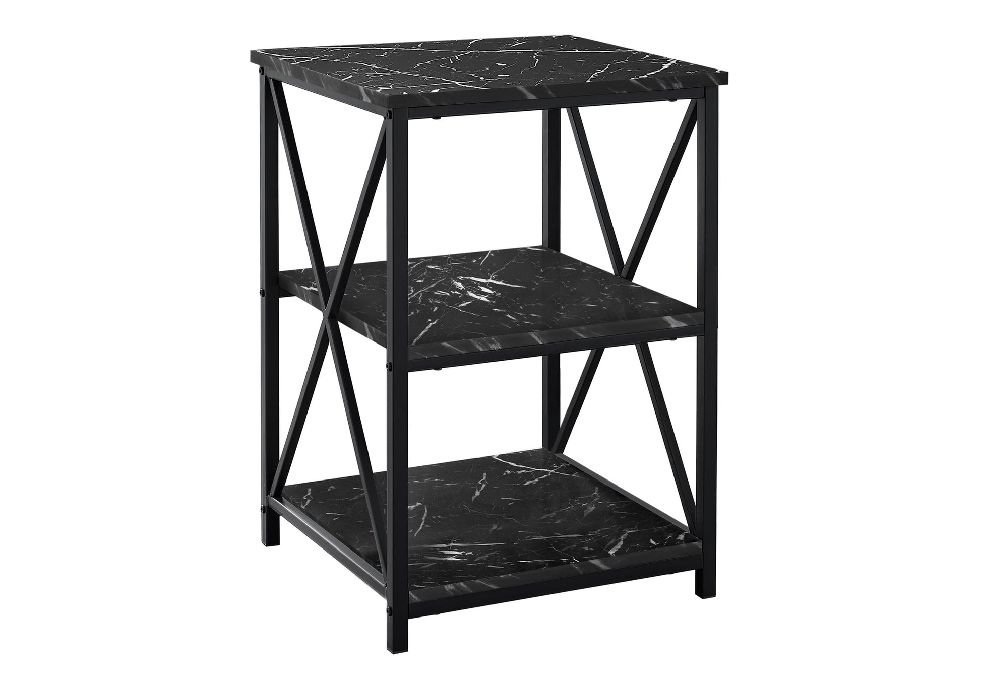 Accent Table 3-Tier 26"H Black Marble Metal-Accent Table-DECOROLALA