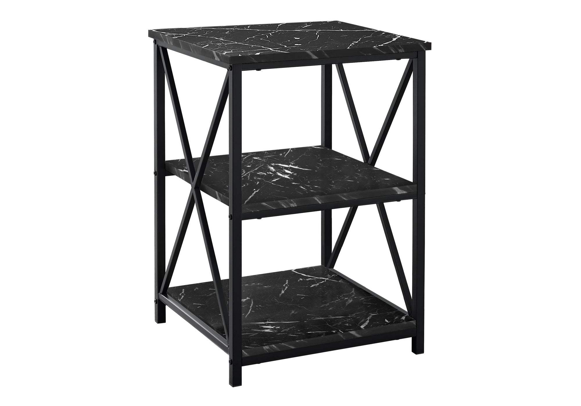 Accent Table 3-Tier 26"H Black Marble Metal-Accent Table-DECOROLALA