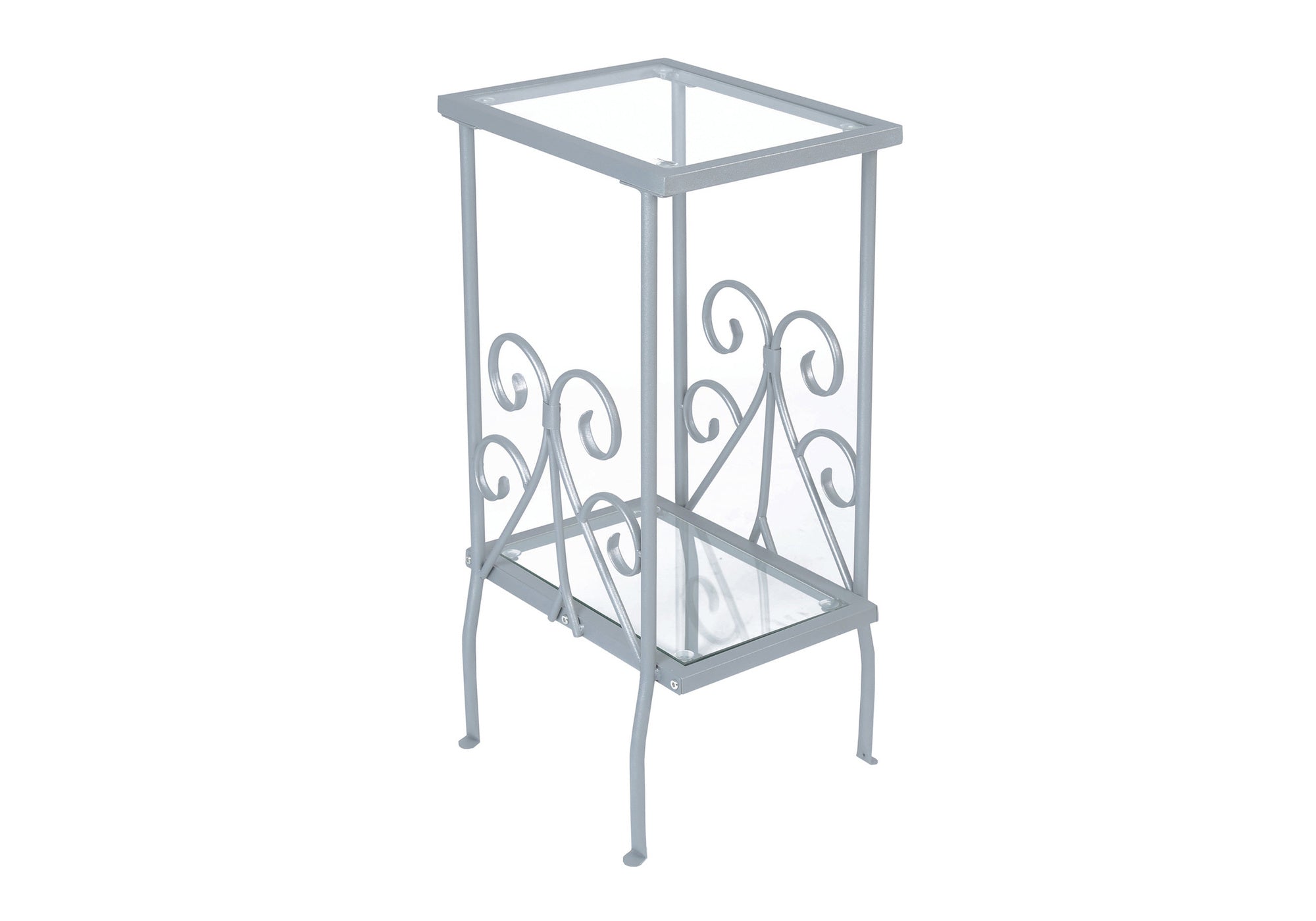 Accent Table 30"H Silver Metal Tempered Glass 2-Tier-Accent Table-DECOROLALA