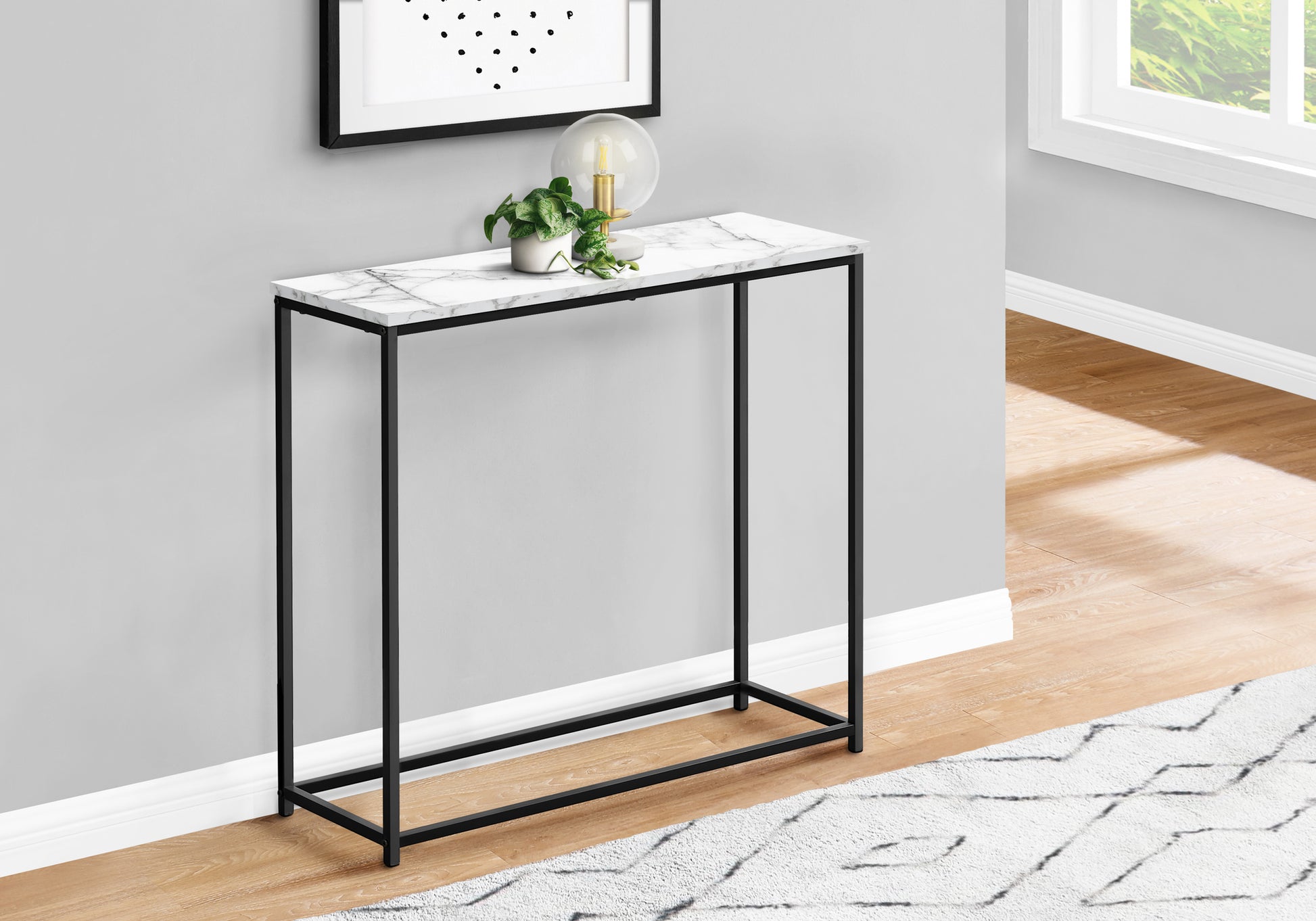 Accent Table 32"L Black Console Black Metal Frame-Accent Table-DECOROLALA