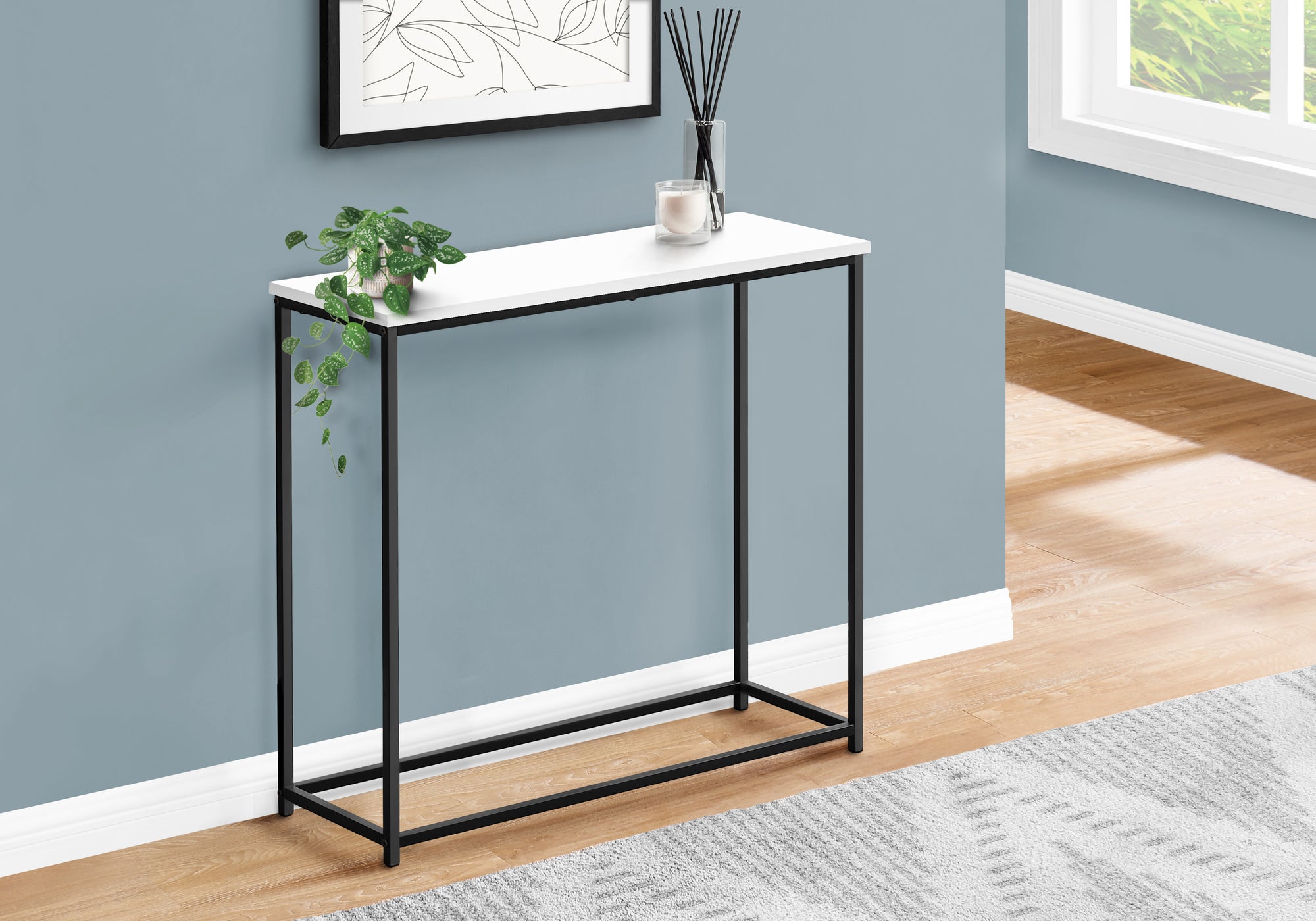 Accent Table 32"L Black Console Black Metal Frame-Accent Table-DECOROLALA