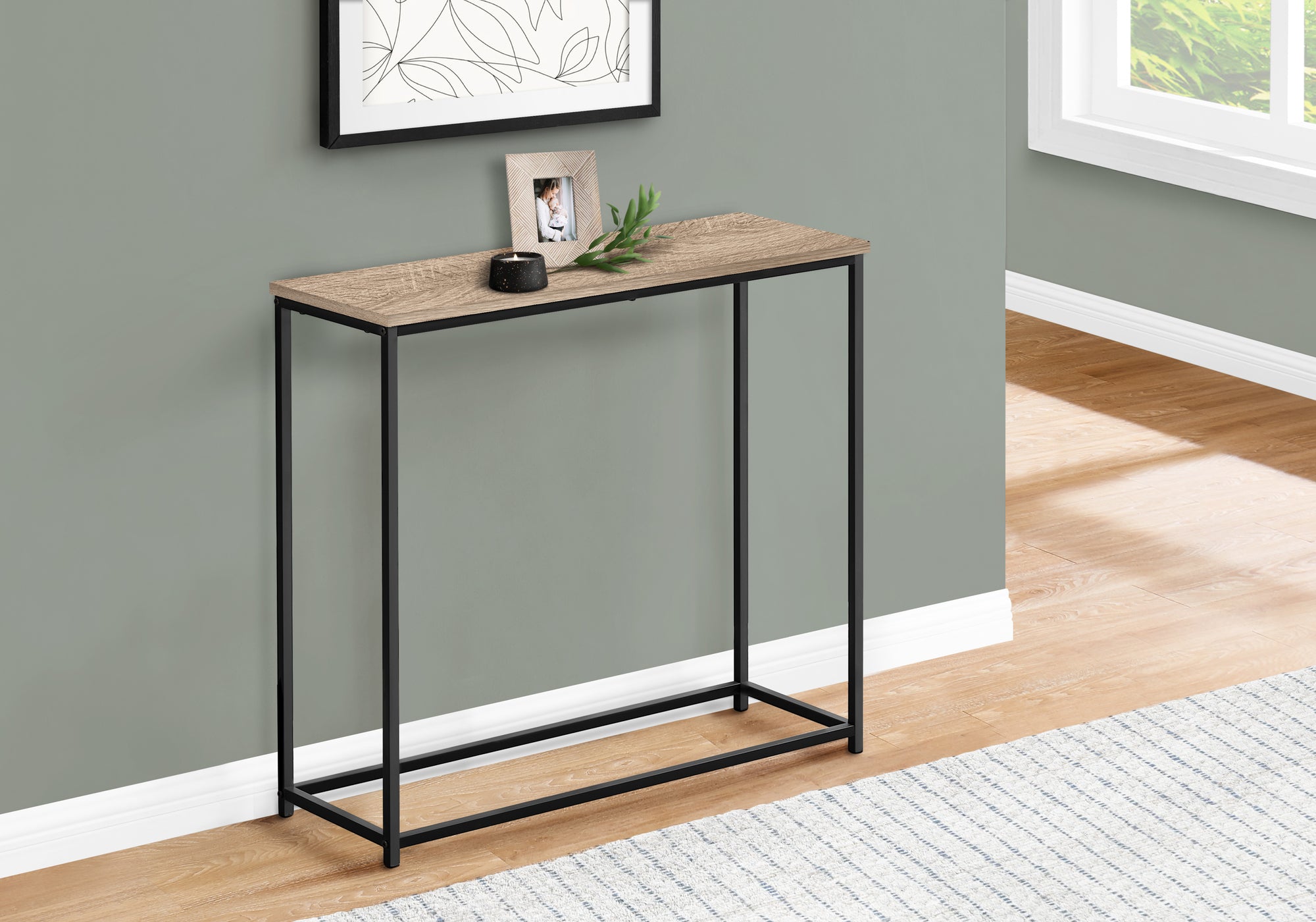 Accent Table 32"L Black Console Black Metal Frame-Accent Table-DECOROLALA