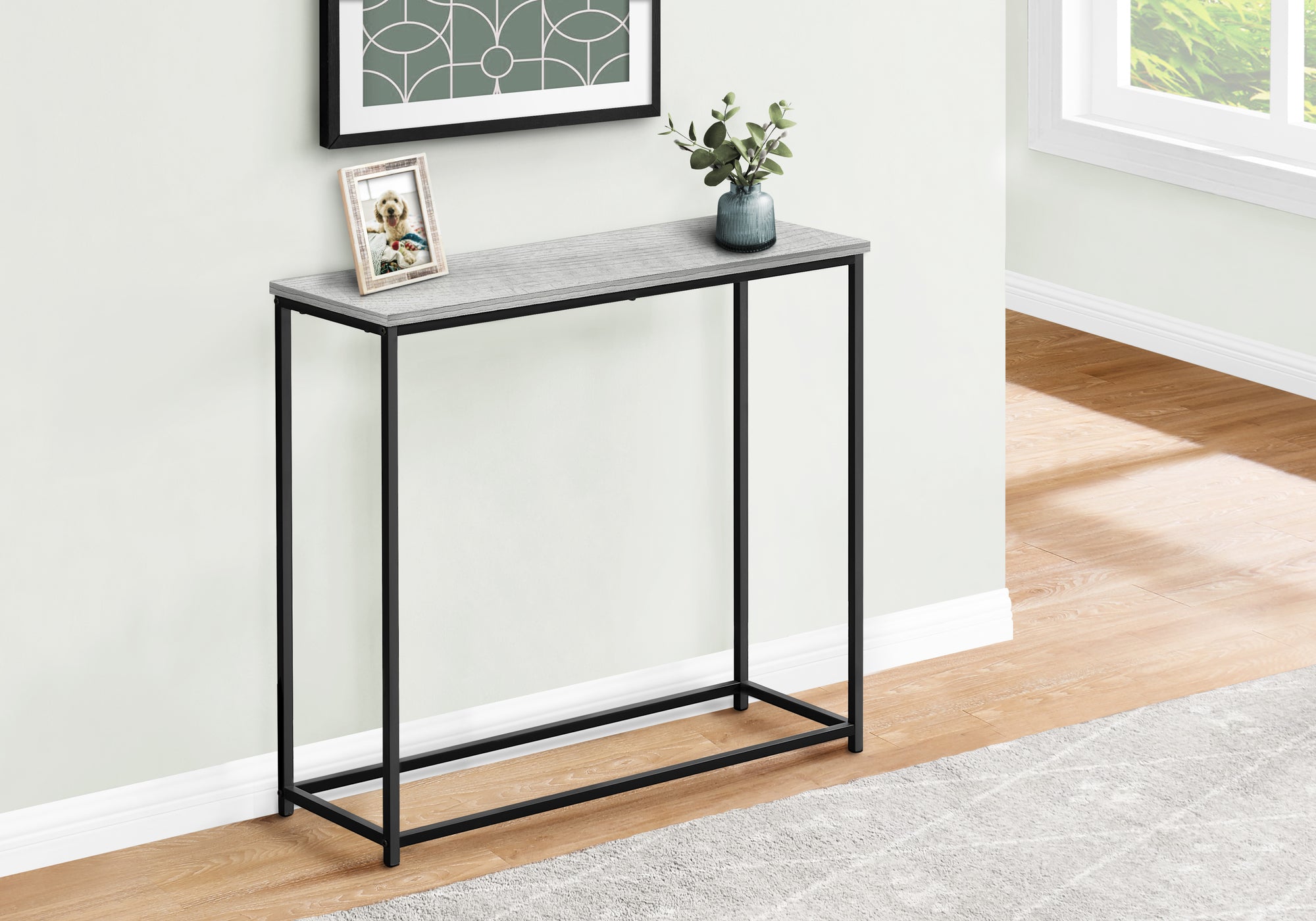 Accent Table 32"L Black Console Black Metal Frame-Accent Table-DECOROLALA