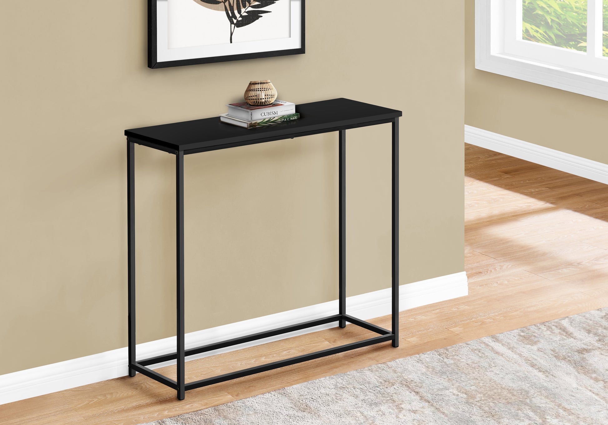 Accent Table 32"L Black Console Black Metal Frame-Accent Table-DECOROLALA