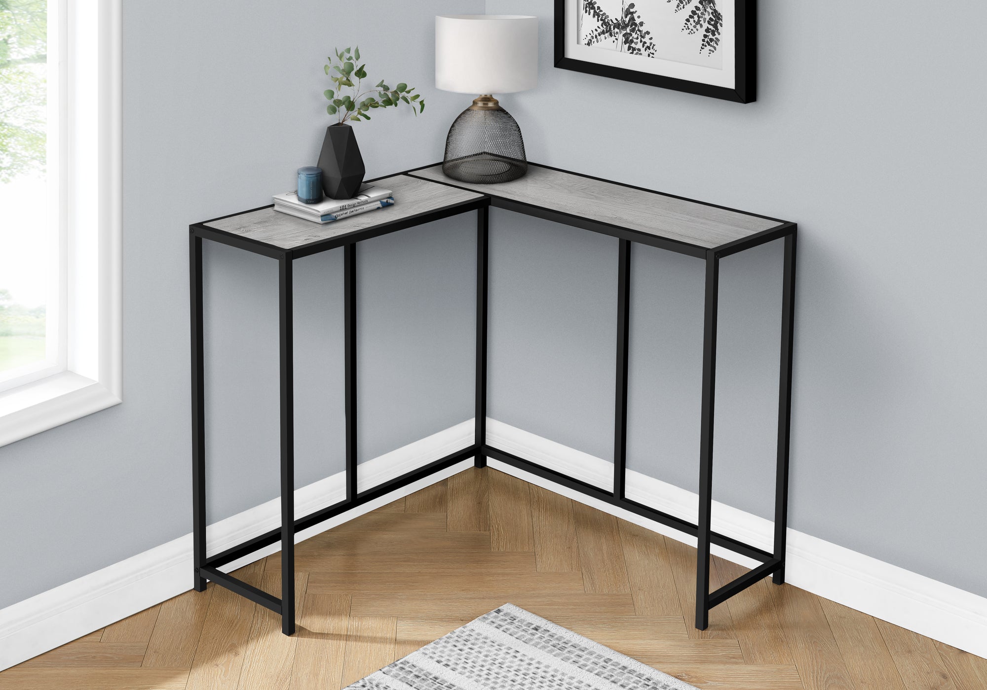 Accent Table - 36"L / Dark Taupe / Black Corner Console-Accent Table-DECOROLALA