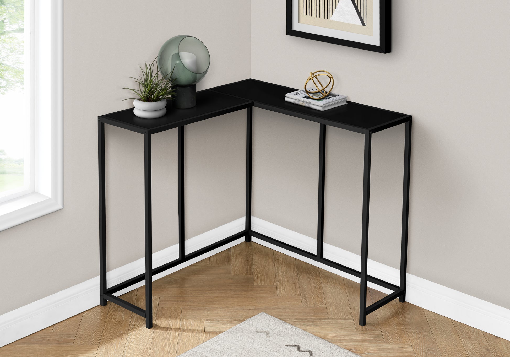 Accent Table - 36"L / Dark Taupe / Black Corner Console-Accent Table-DECOROLALA