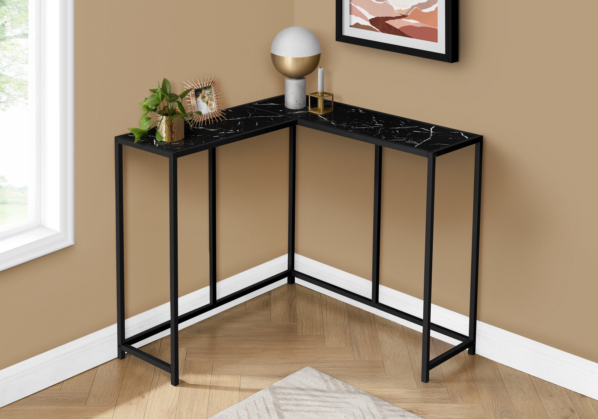 Accent Table - 36"L / Dark Taupe / Black Corner Console-Accent Table-DECOROLALA