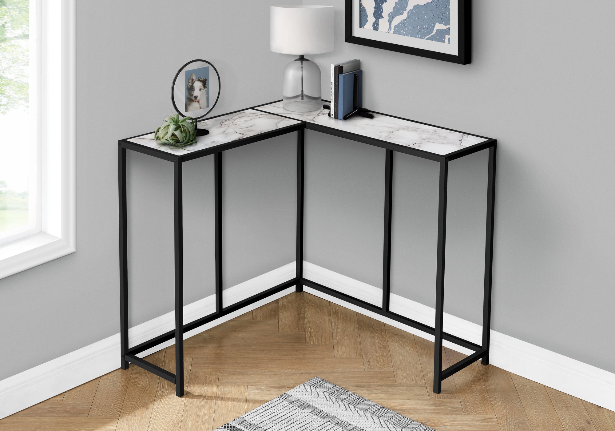 Accent Table - 36"L / Dark Taupe / Black Corner Console-Accent Table-DECOROLALA