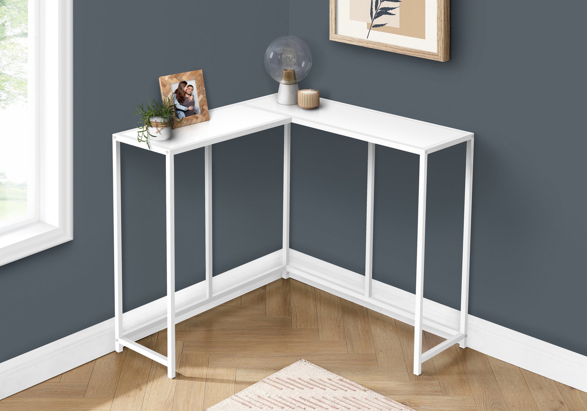 Accent Table 36"L Dark Taupe L-Shaped Corner Console-Accent Table-DECOROLALA