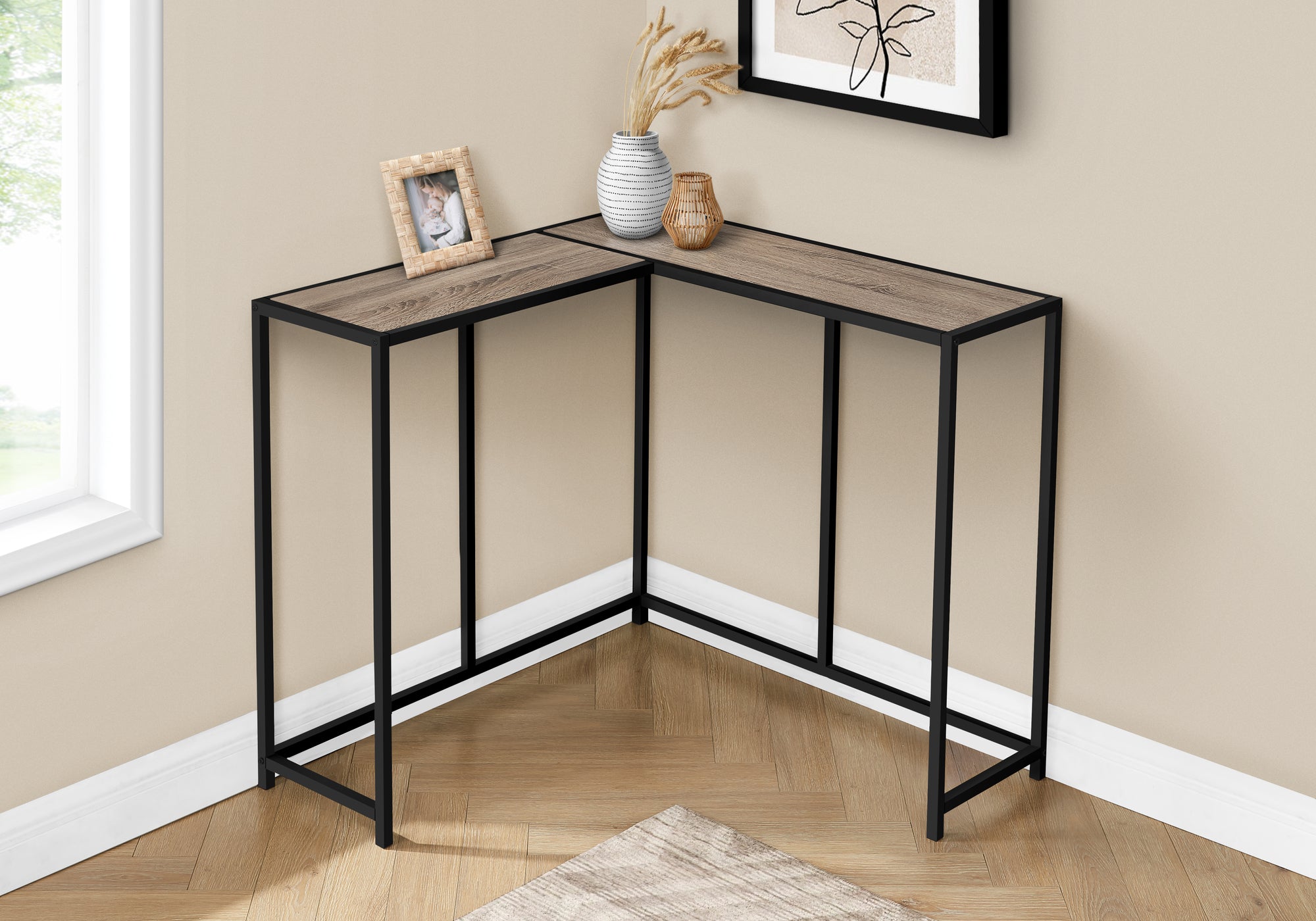 Accent Table 36"L Dark Taupe L-Shaped Corner Console-Accent Table-DECOROLALA