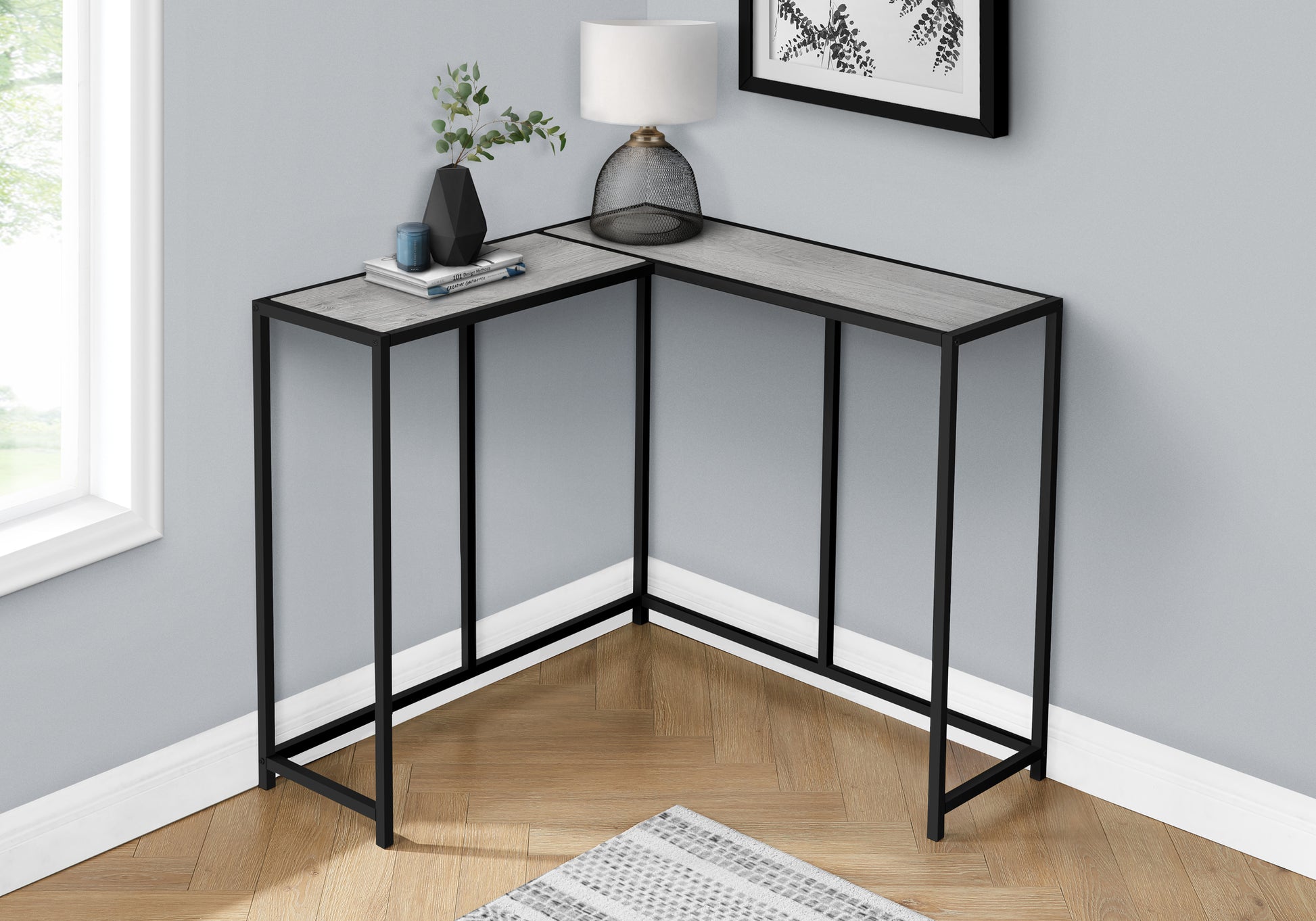 Accent Table 36"L Dark Taupe L-Shaped Corner Console-Accent Table-DECOROLALA