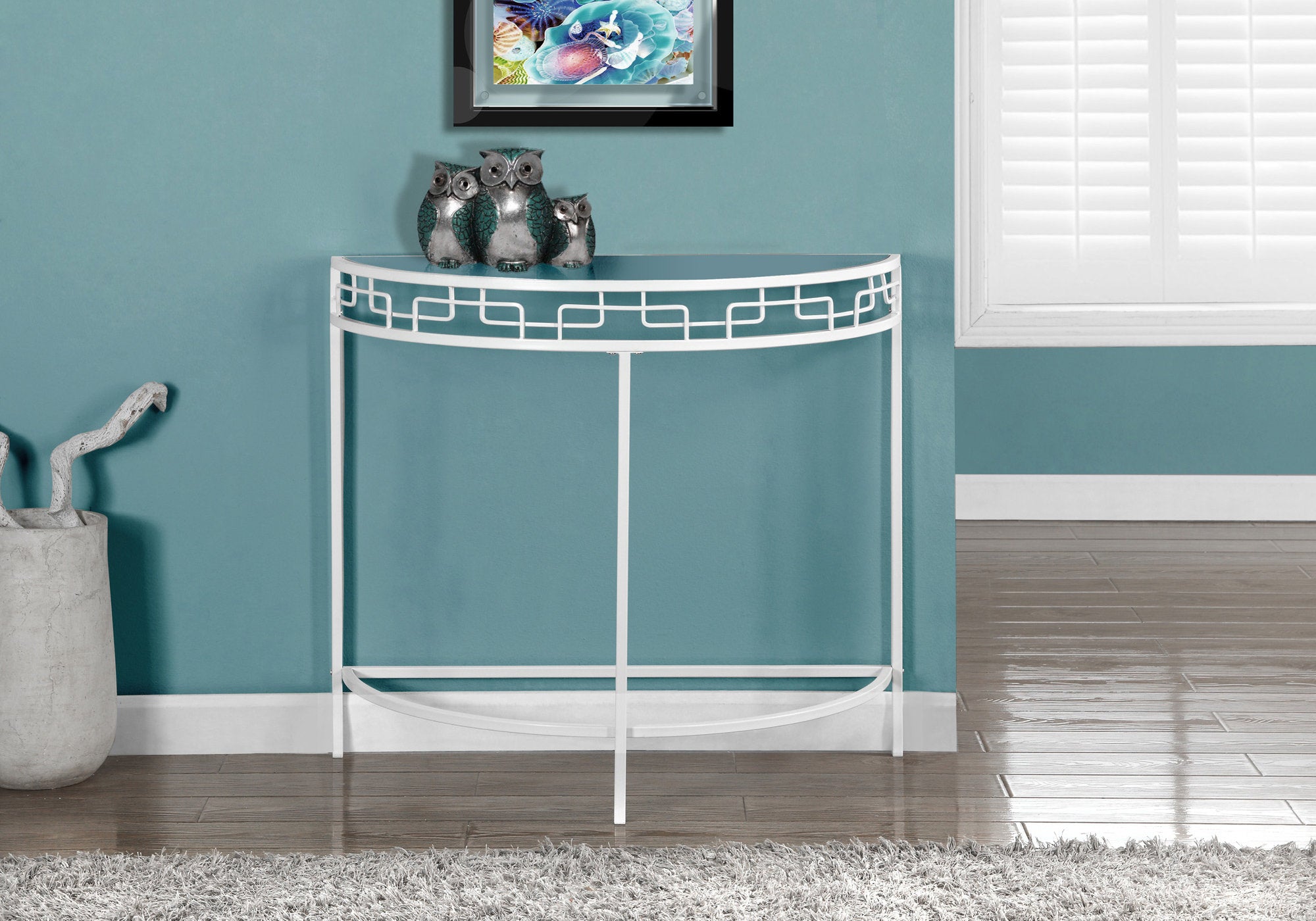 Accent Table 36"L White Metal Half-Moon Console-Accent Table-DECOROLALA