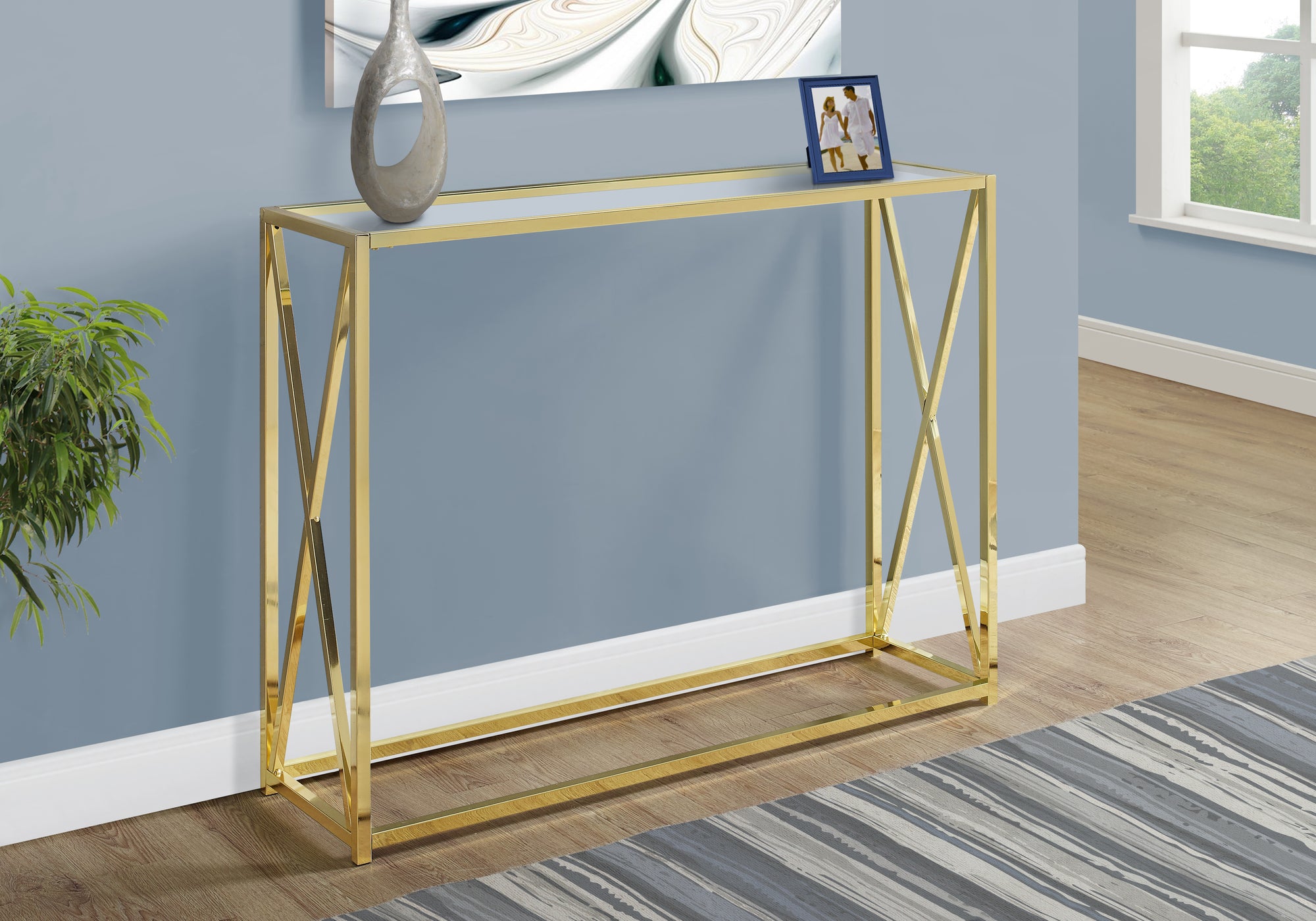 Accent Table 42" Gold Metal Tempered Glass Console-Accent Table-DECOROLALA