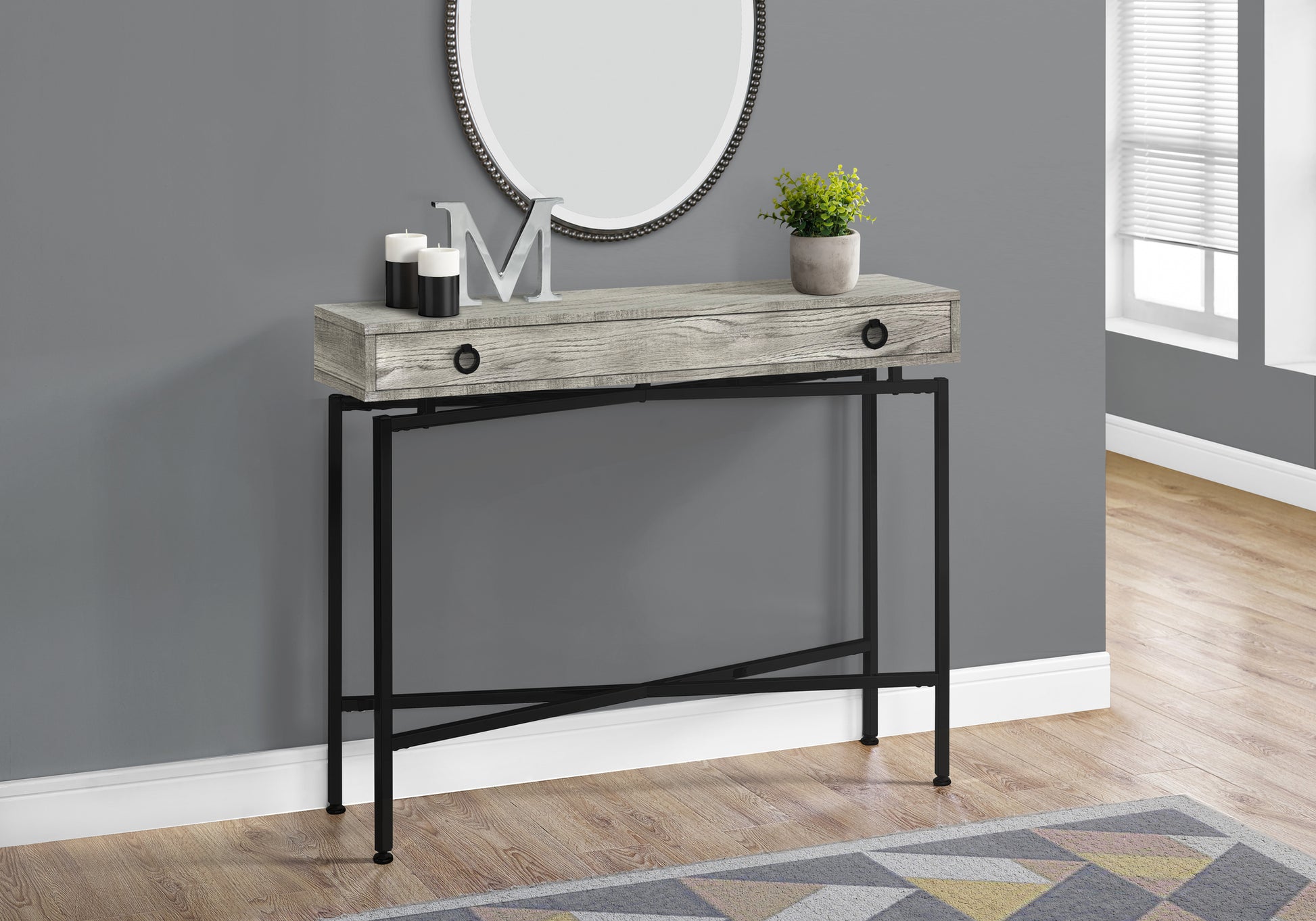 Accent Table 42"L Brown Reclaimed Wood Black Base-Accent Table-DECOROLALA