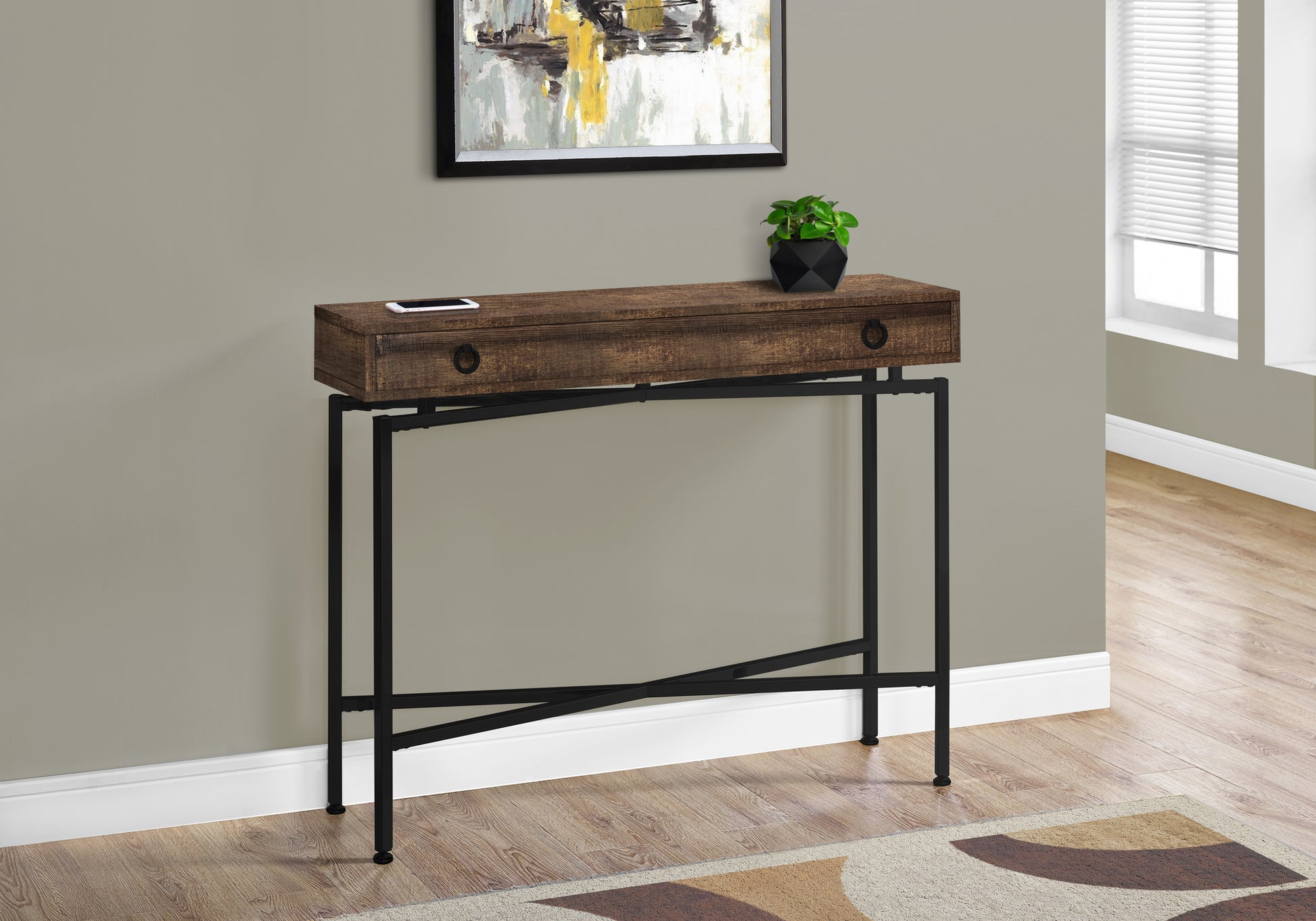 Accent Table 42"L Brown Reclaimed Wood Black Base-Accent Table-DECOROLALA