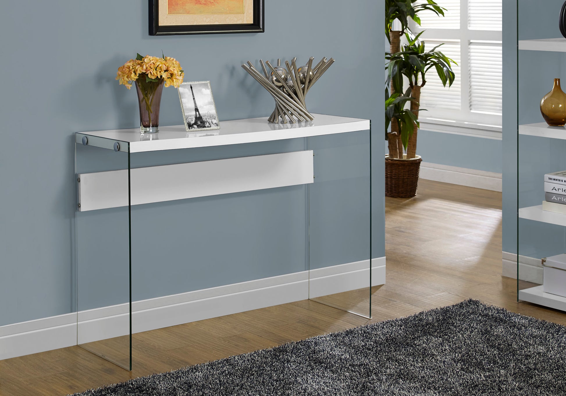 Accent Table - 44"L / Grey Cement / Tempered Glass-Accent Table-DECOROLALA