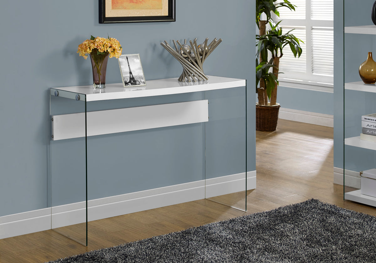 Accent Table 44"L Grey Cement Tempered Glass-Accent Tables-DECOROLALA