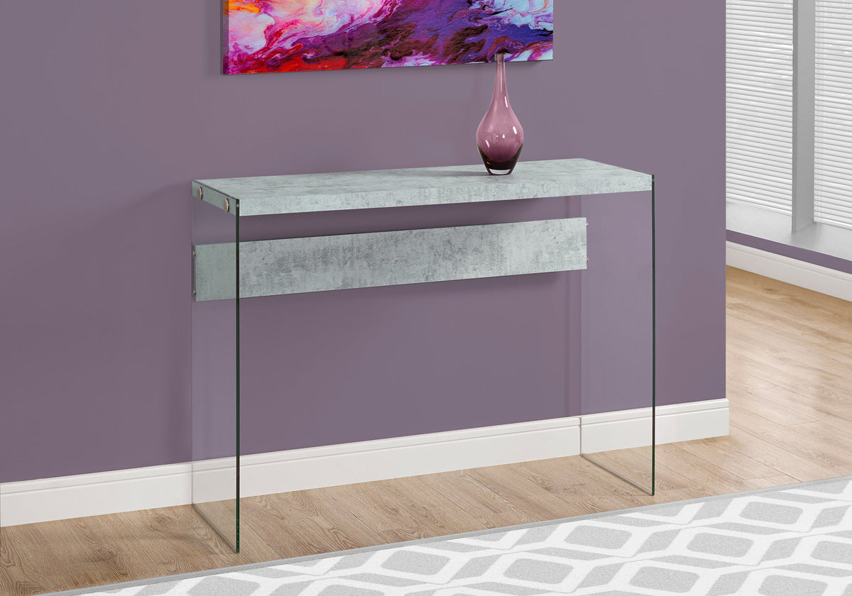 Accent Table 44"L Grey Cement Tempered Glass-Accent Tables-DECOROLALA