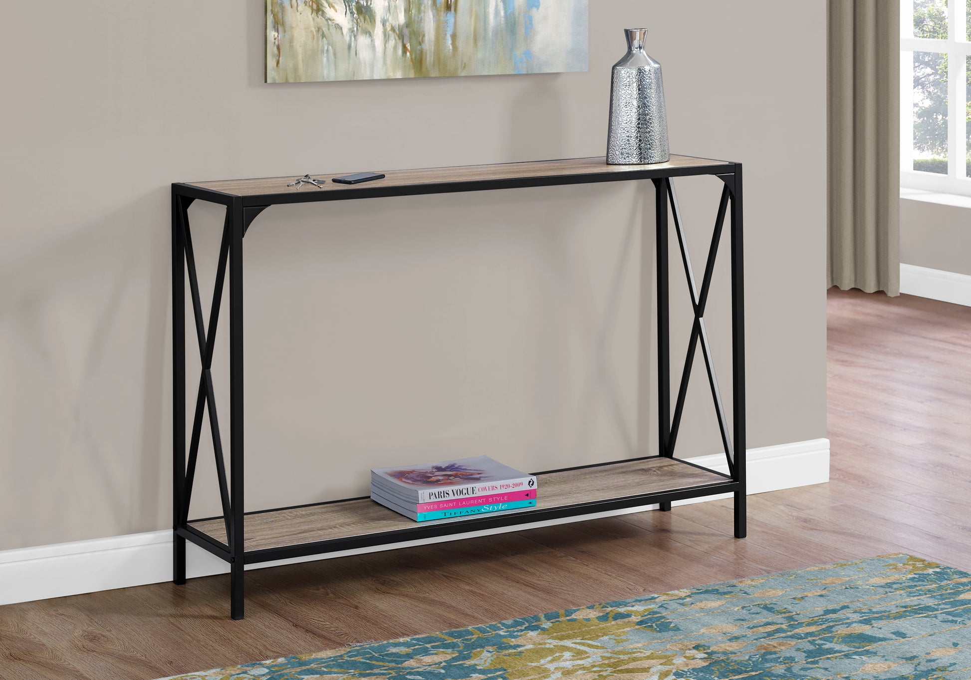 Accent Table - 48"L Dark Taupe Black Console-Accent Table-DECOROLALA