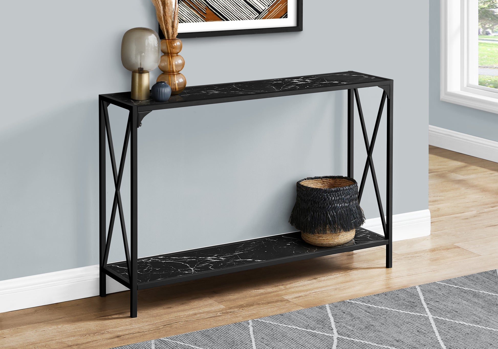 Accent Table - 48"L Dark Taupe Black Console-Accent Table-DECOROLALA