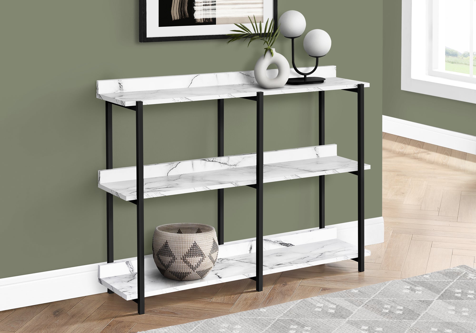 Accent Table - 48"L / Espresso / Black Metal Hall Console-Accent Table-DECOROLALA
