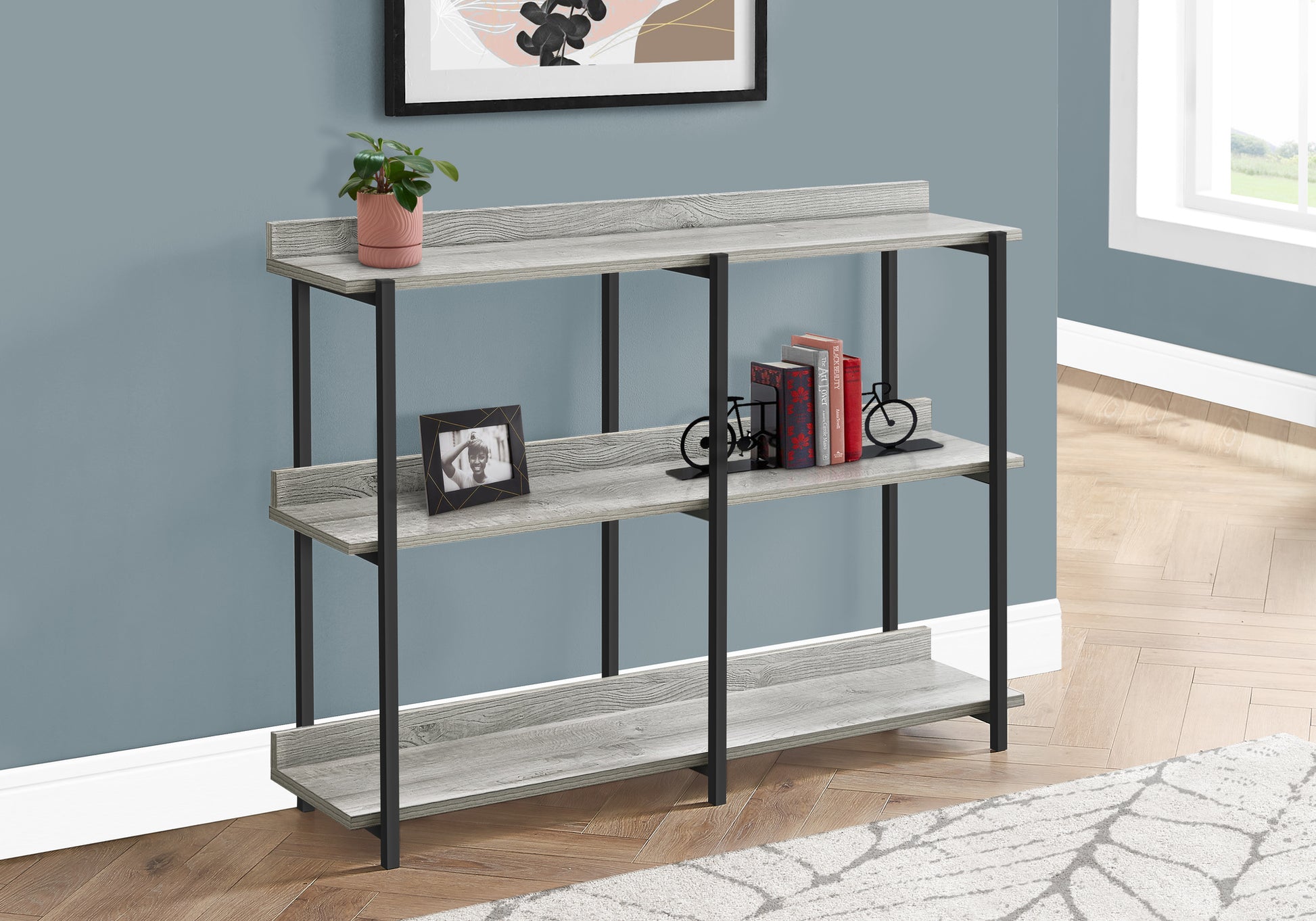 Accent Table - 48"L / Espresso / Black Metal Hall Console-Accent Table-DECOROLALA