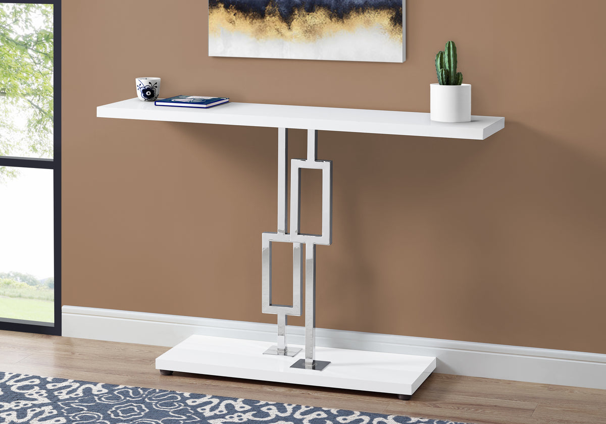 Accent Table 48"L Glossy White Chrome Base-Accent Tables-DECOROLALA