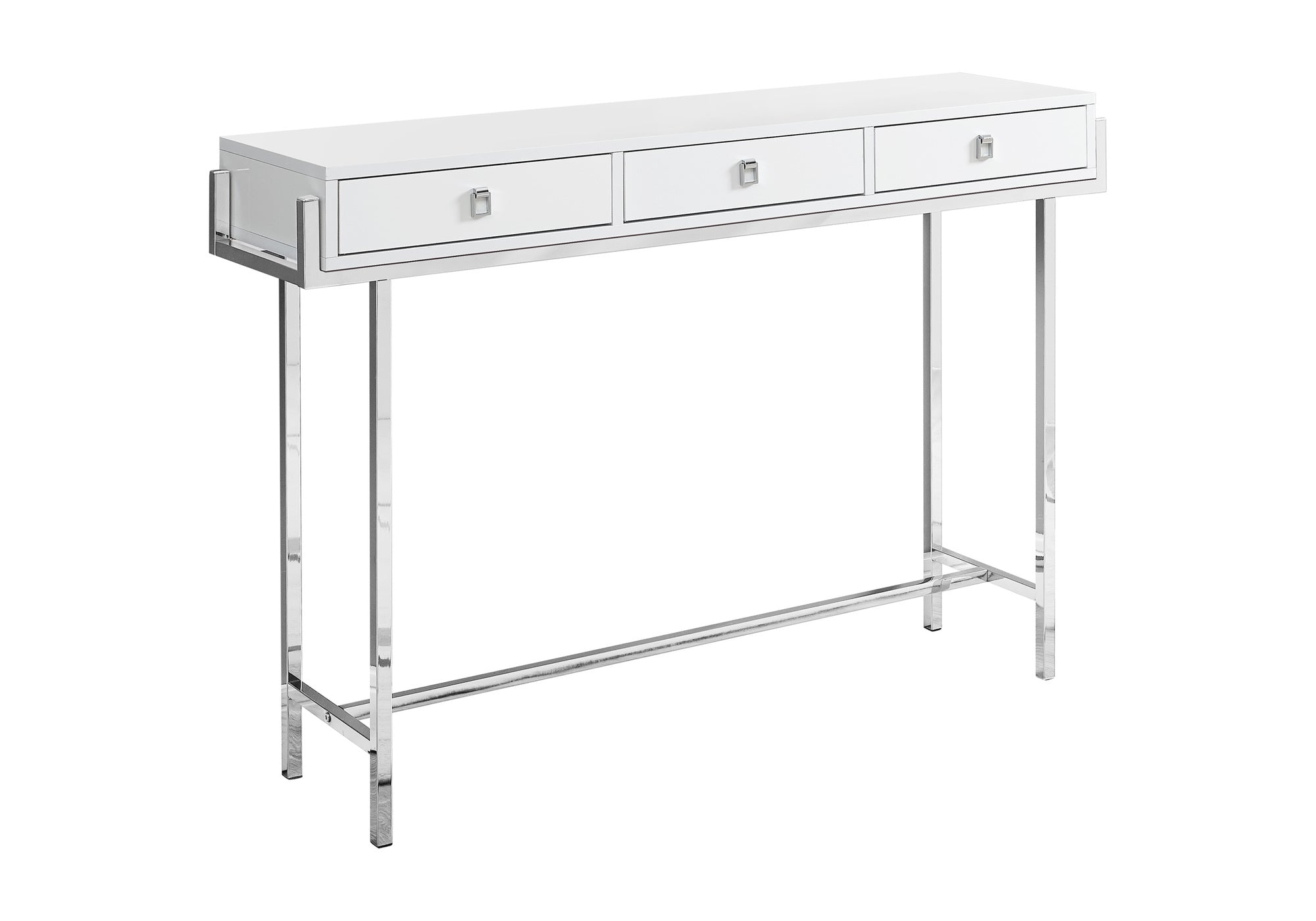 Accent Table 48"L Glossy White Chrome with Drawers-Accent Table-DECOROLALA