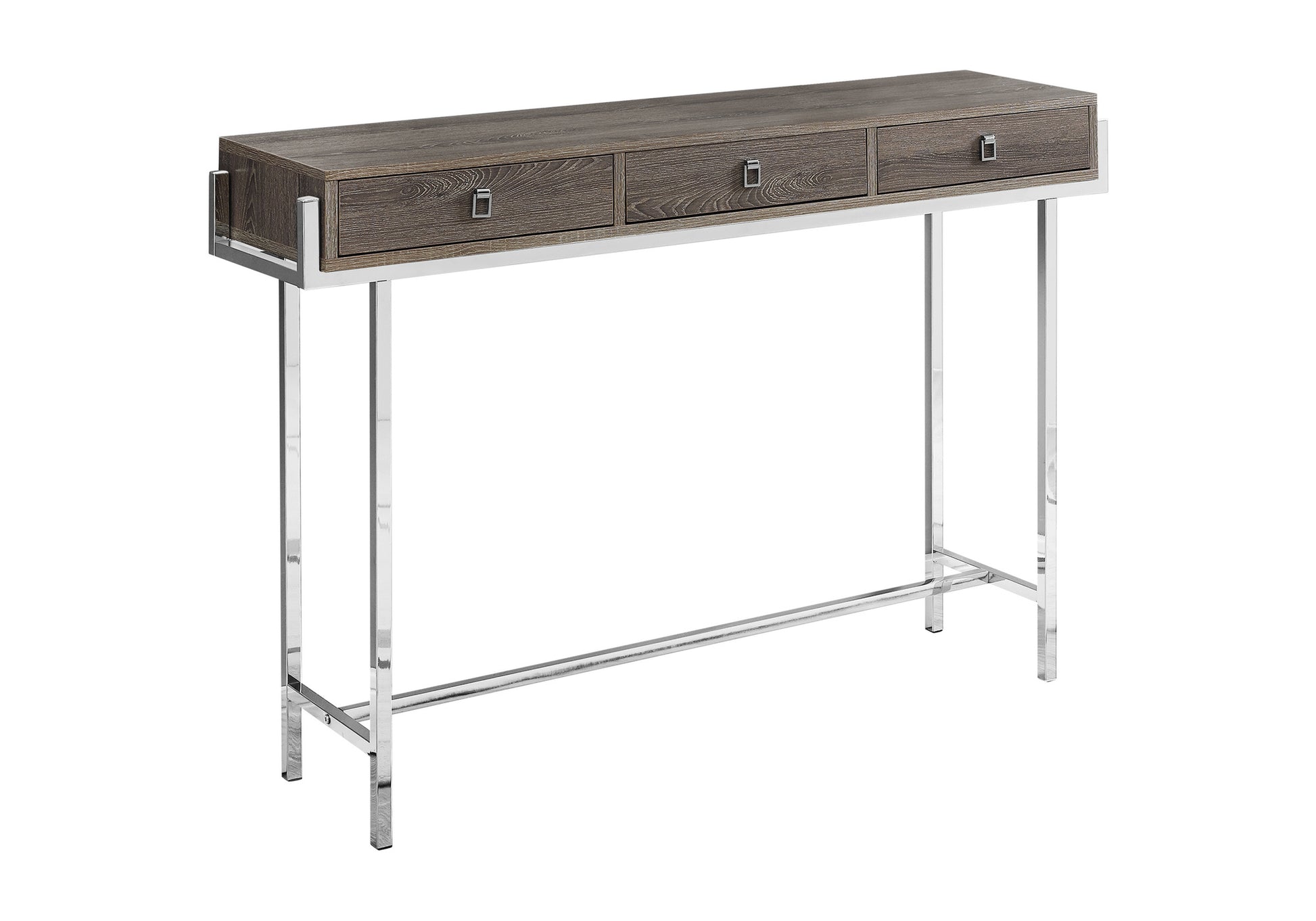 Accent Table 48"L Glossy White Chrome with Drawers-Accent Table-DECOROLALA
