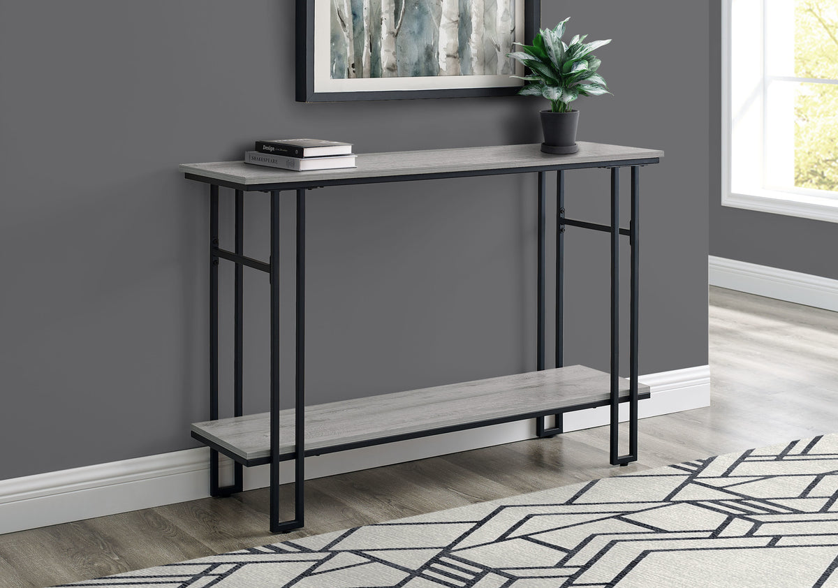 Accent Table 48"L Grey 2-Tier Console Black Metal-Accent Tables-DECOROLALA