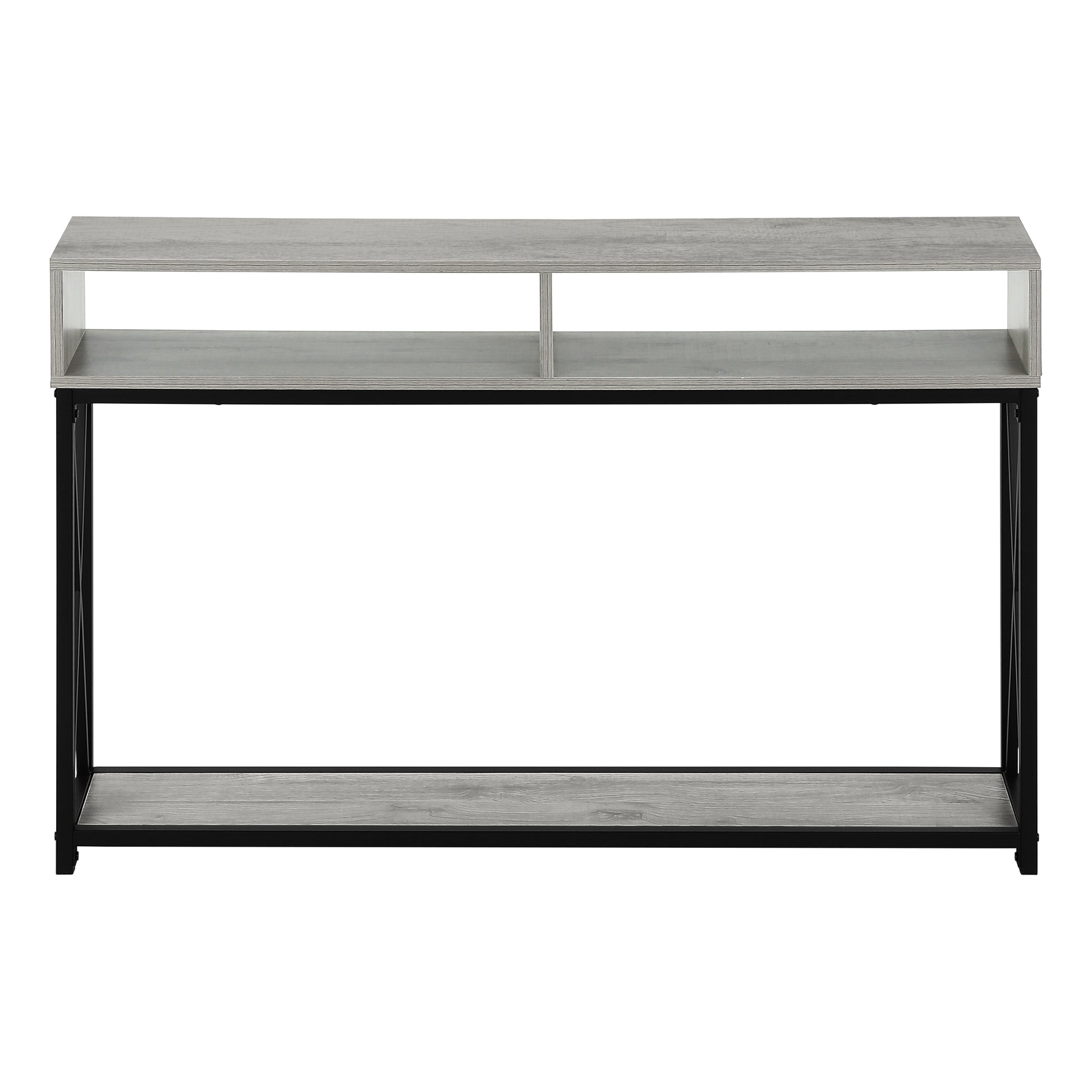 Accent Table 48"L Grey Wood Black Metal Frame-Accent Table-DECOROLALA