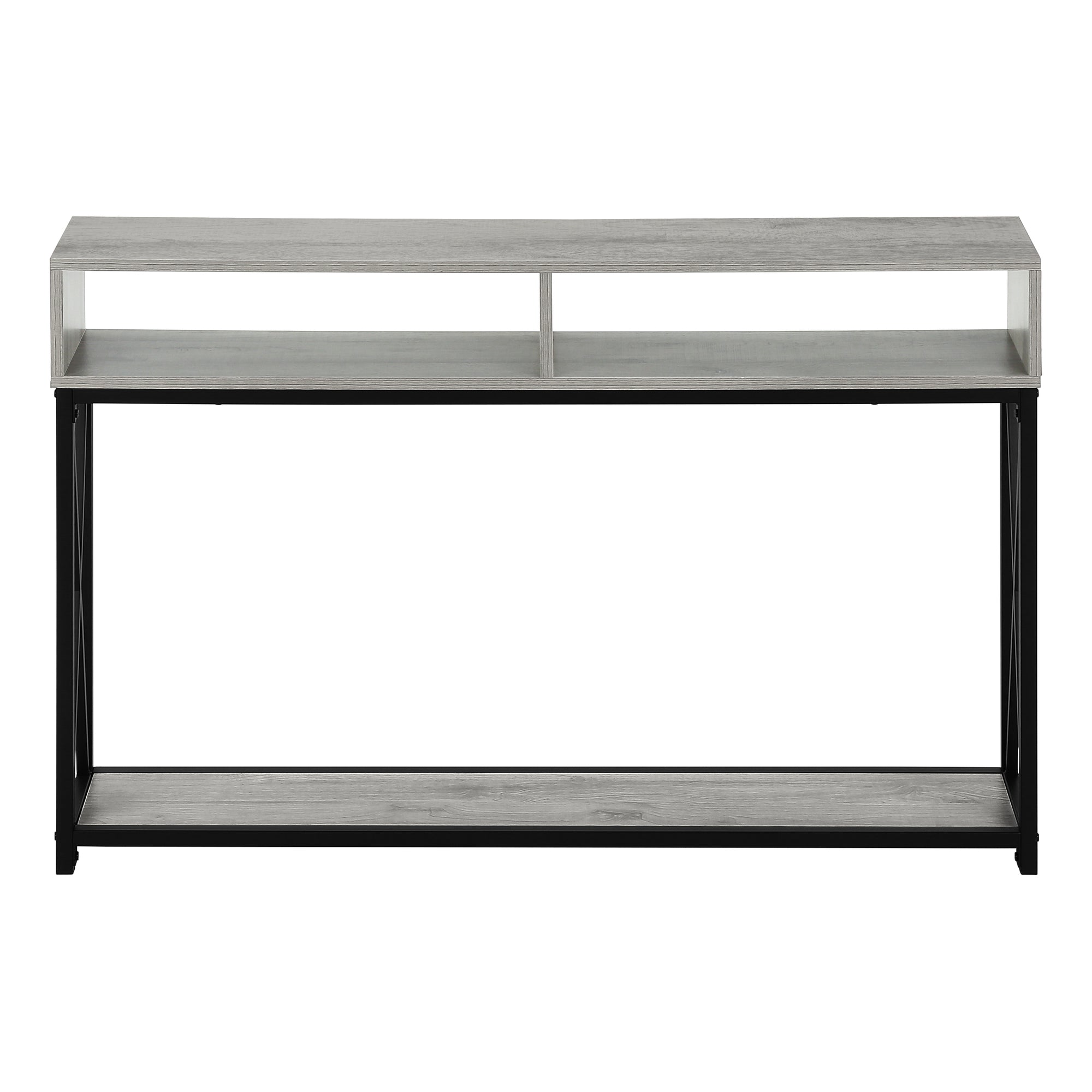 Accent Table 48"L Grey Wood Black Metal Frame-Accent Table-DECOROLALA